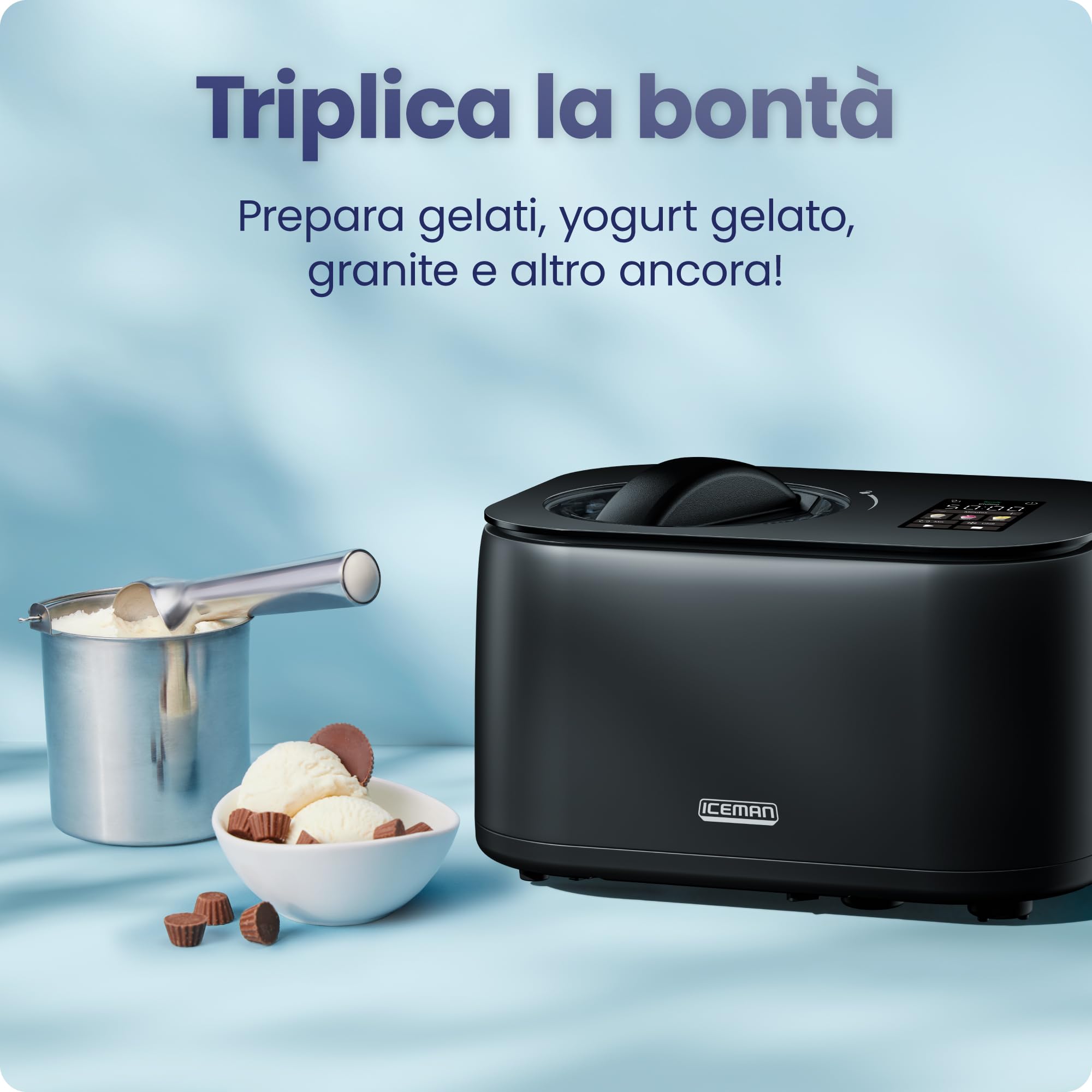 Iceman da Chefman Gelatiera, Niente Pre-congelamento, con Compressore Integrato, Per Gelato, Yogurt Gelato, Sorbetto, Gelato Italiano, Display Digitale e 3 Preimpostazioni