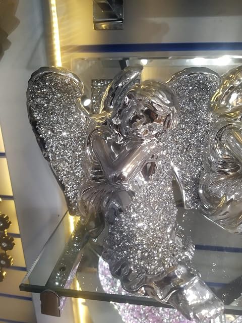 Biznest SIDE FACE BEAUTIFUL CRUSHED DIAMOND SITTING ANGEL SILVER SPARKLE SHELVES ORNAMENT BLING