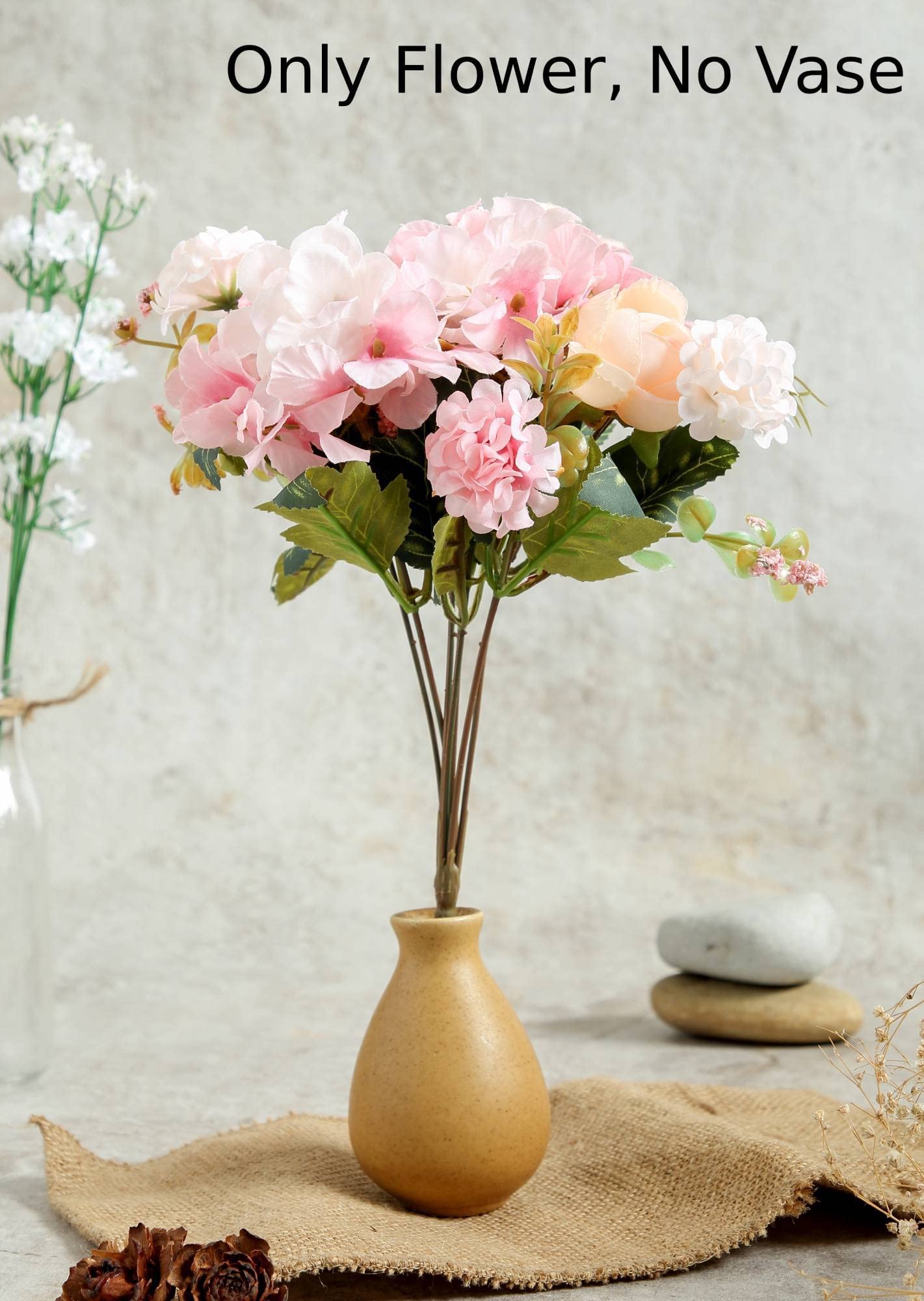 SATYAM KRAFT 1 Pcs Artificial Flower Head Rose Peony Flower Bunch for Vase Decoration, Home Decor, Wedding, Anniversary, Living Room, Table Centerpiece, Office Desk, Bedroom (Without Vase, Pink) 4