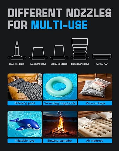 Miniatura 4 de Mini bomba de aire, bomba recargable portátil con batería de 1600 mAh, 5 boquillas, luz de campamento, infladodesinflado rápido para inflables y