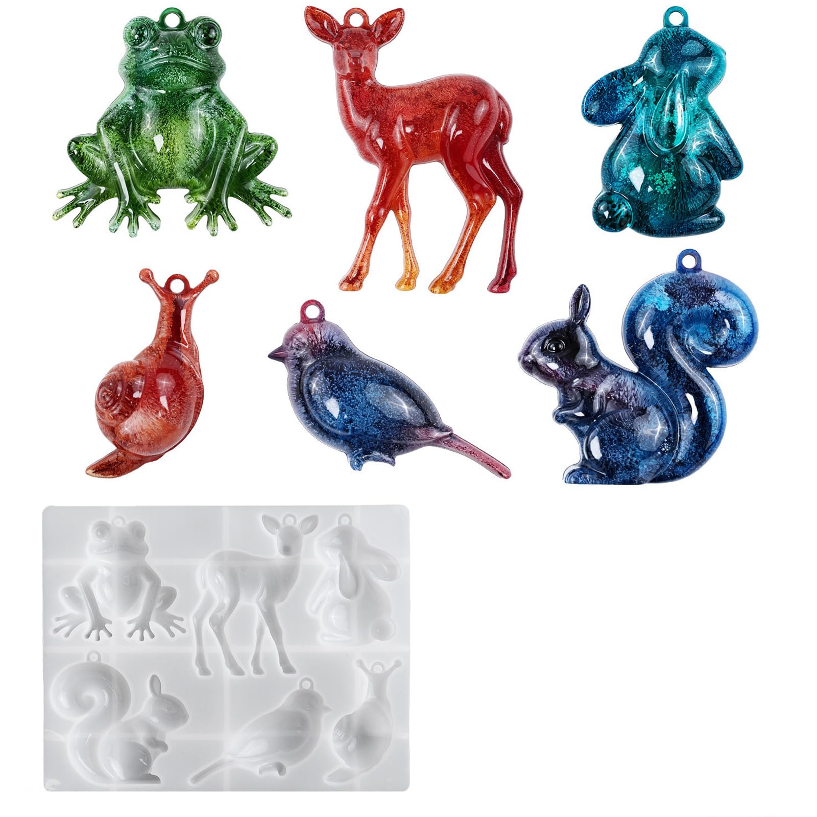 Kangnice Resin Animal Keychain Frogs Deer Bird Squirrel Silicone Craft Set for Jewelry Animal Set Frogs Deer Bird Squirrel Keychain Pendant