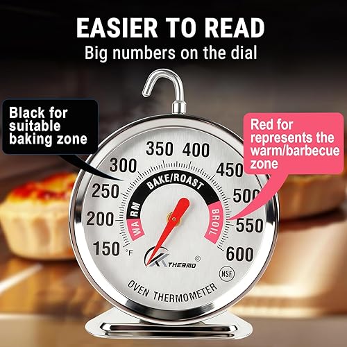 Miniatura 5 de CloudHand Termómetro de horno de 150-600 F Medidor de temperatura de horno profesional preciso para hornos de gaseléctricos, termómetro de lectura