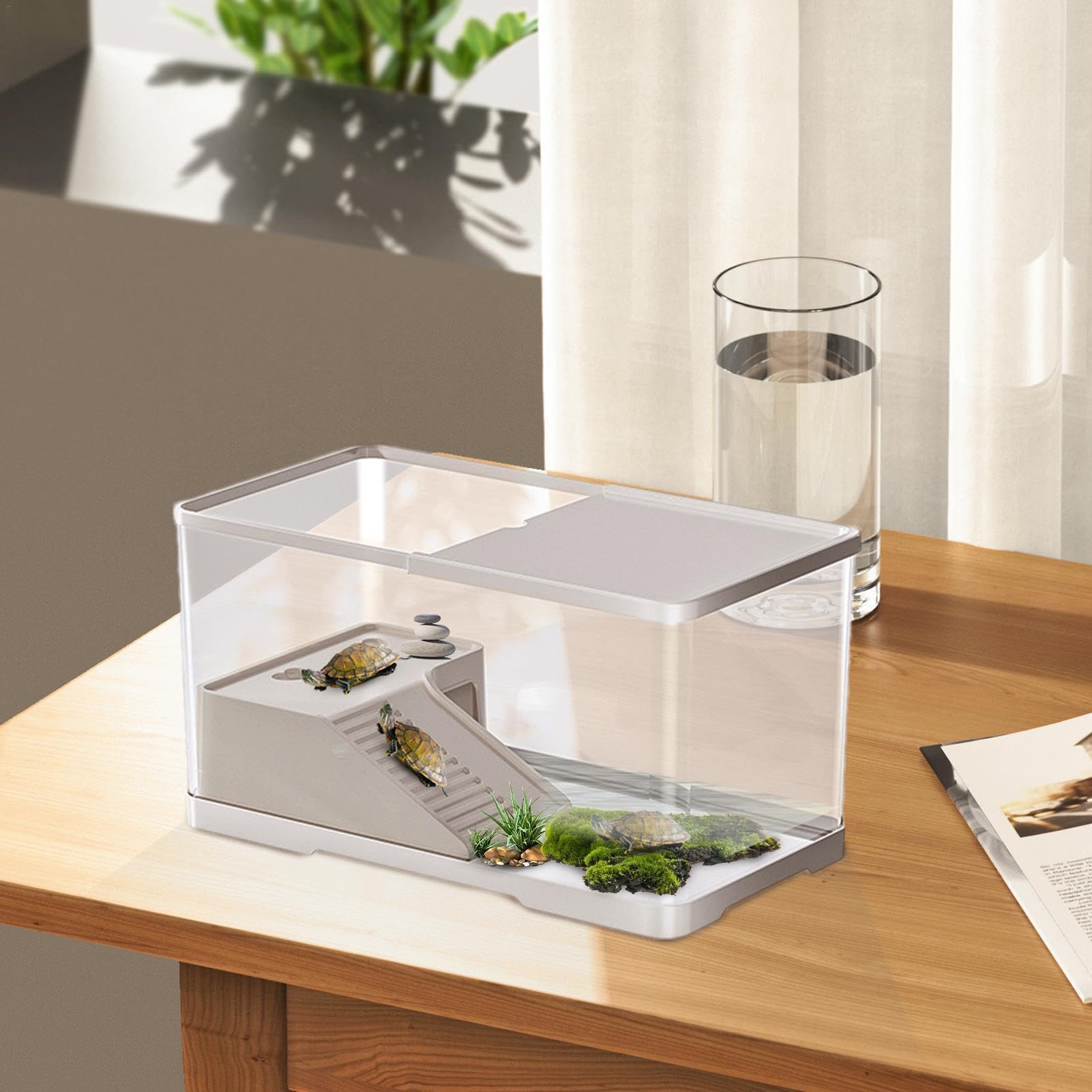 Tanque para tortugas – Acuario grande acrílico transparente | hábitat cómodo para tortugas de agua dulce y semiacuáticas, espaciosas