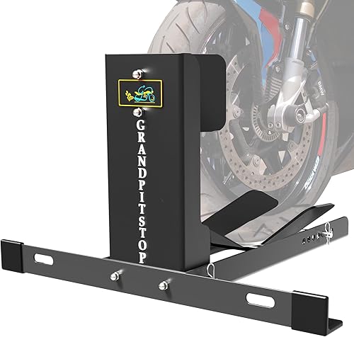 GRAND PITSTOP Universal Wheel Chock for Motorcycle Stand for Trailer Completely Adjustable Detachable Foldable Wheel Chock (Black V2)