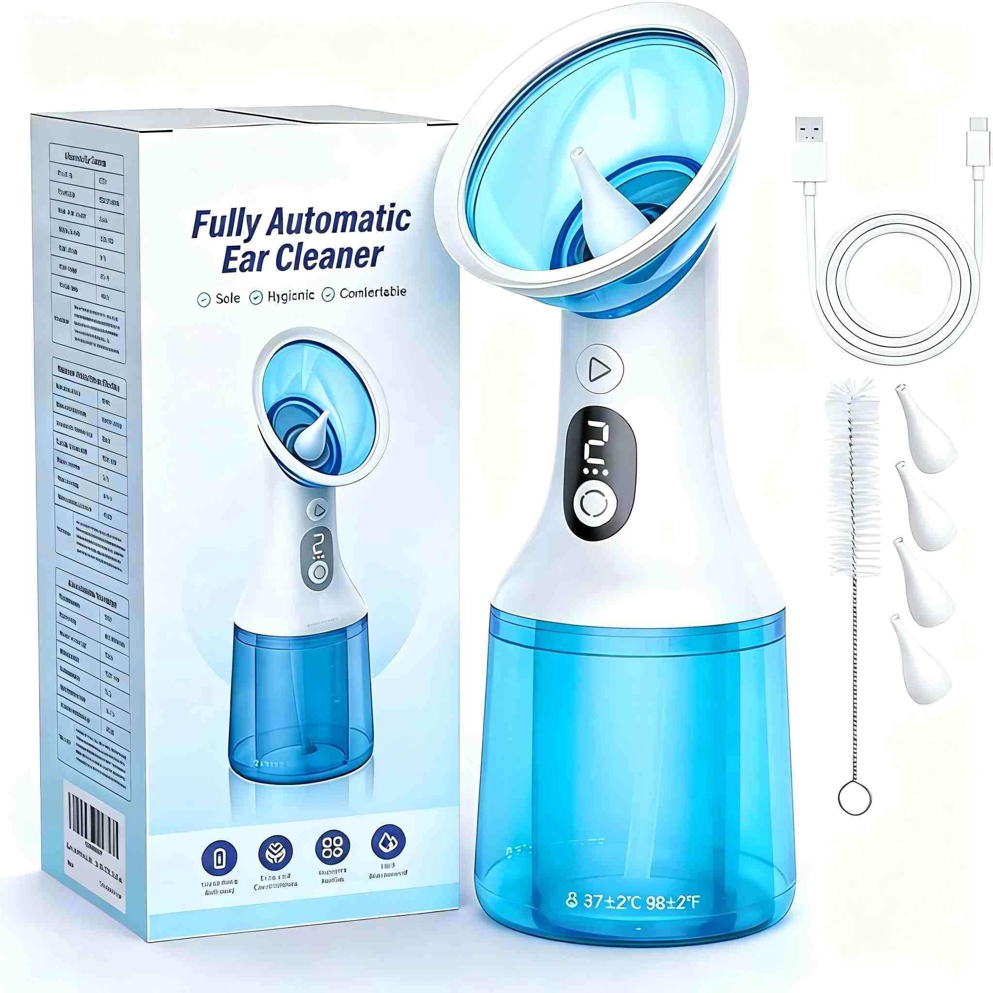 Ear Wax Removal Electric Ear Irrigator with Built-in Waste Tank 4 Pressure Modes USB-C Rechargeable Water Flusher for
