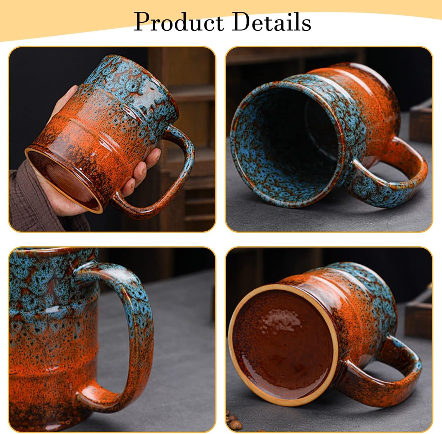 Taza de café, taza de café de cerámica de 20 onzas, taza de café grande para oficina y hogar, taza de café de cerámica apta para lavavajillas y microondas (4, verde y azul)