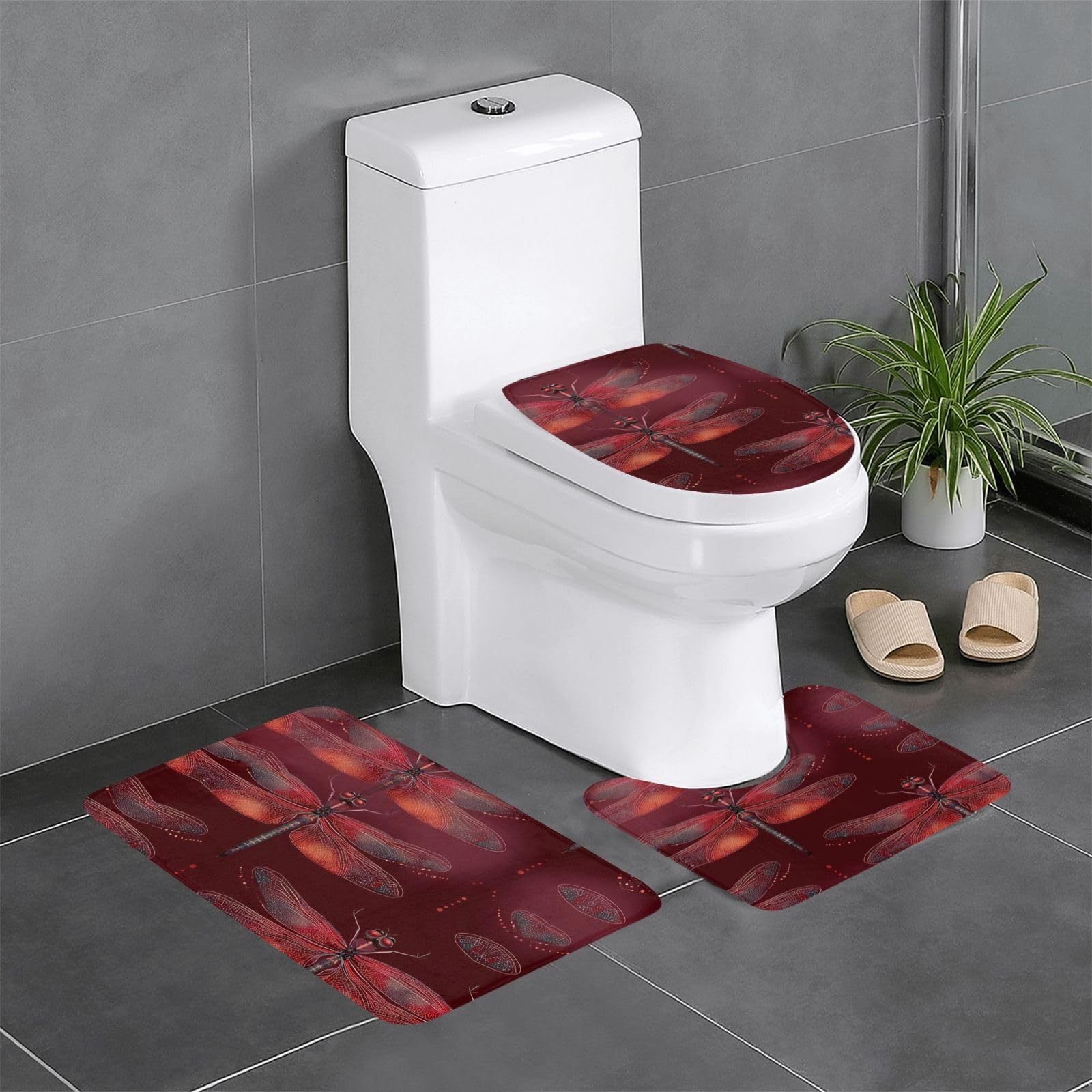 Tapis de bain antidérapant libellule rouge évite les glissades WC