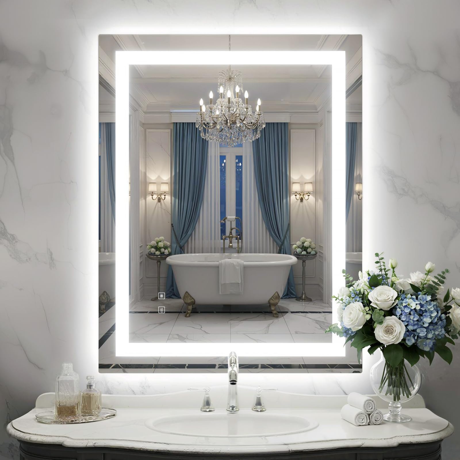 28X36 Inch LED Bathroom Mirror with Lights Frontlit Backlit Bathroom Vanity Mirror for Wall Ultra-Clear Tempered Glass Shatter-Proof