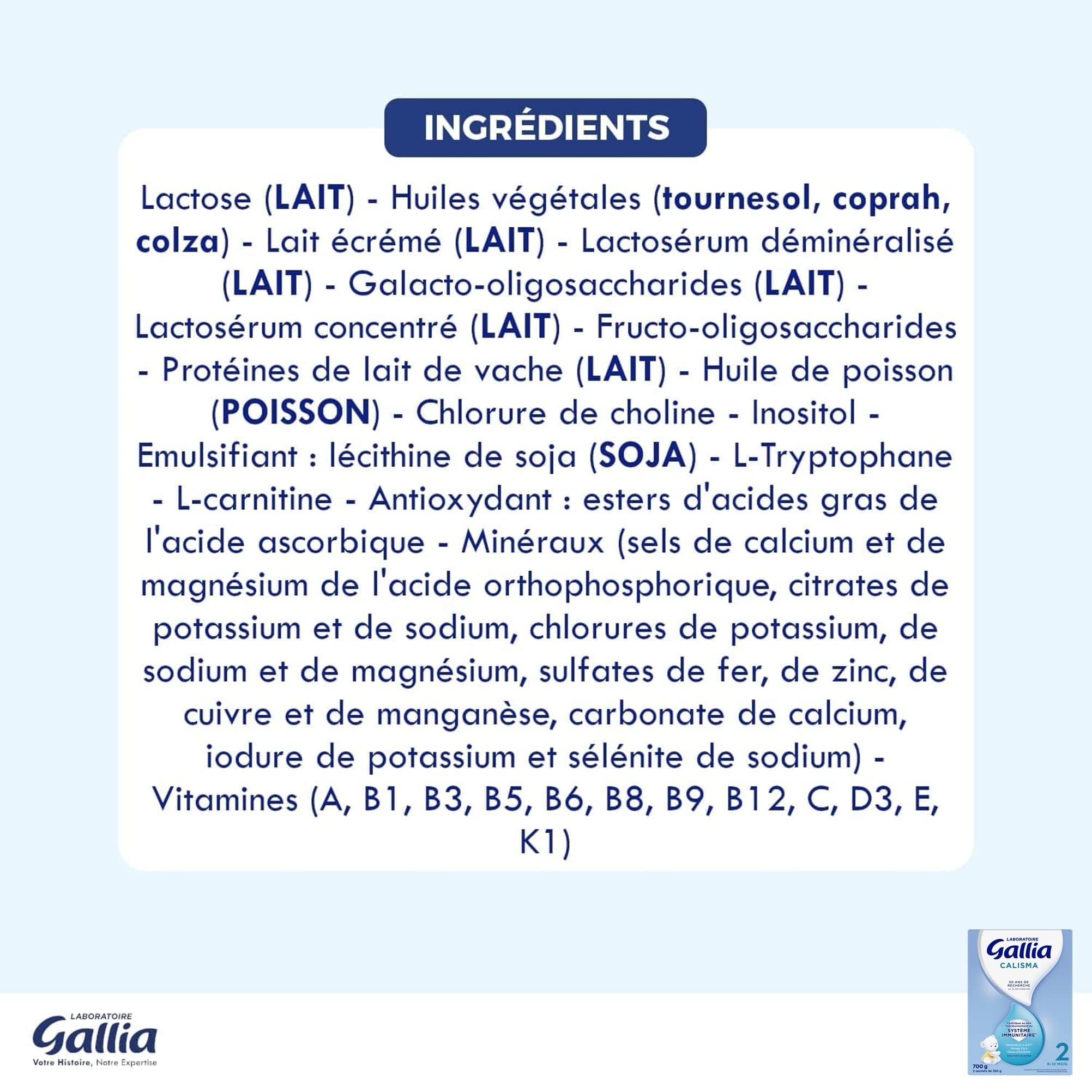 Laboratoire Gallia Calisma 2 - Lait bébé 2ème âge, Lait infantile de 6 à 12 mois, Lait en poudre pour bébé (Pack de 4x700g)
