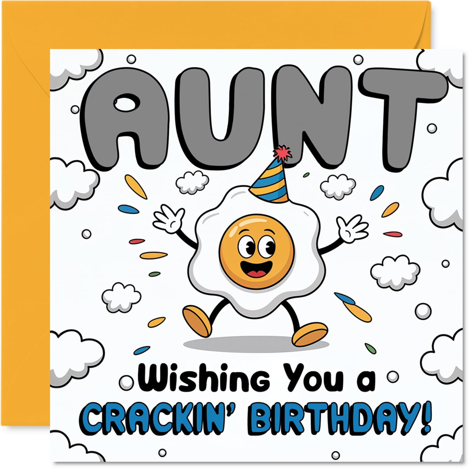 Playful Birthday Card for Aunt - Egg-cellent Fun for Her Special Day - Cartoon Party Egg in a Jaunty Hat - Guaranteed to Crack a Smile - 145mm Square, Envelope Included