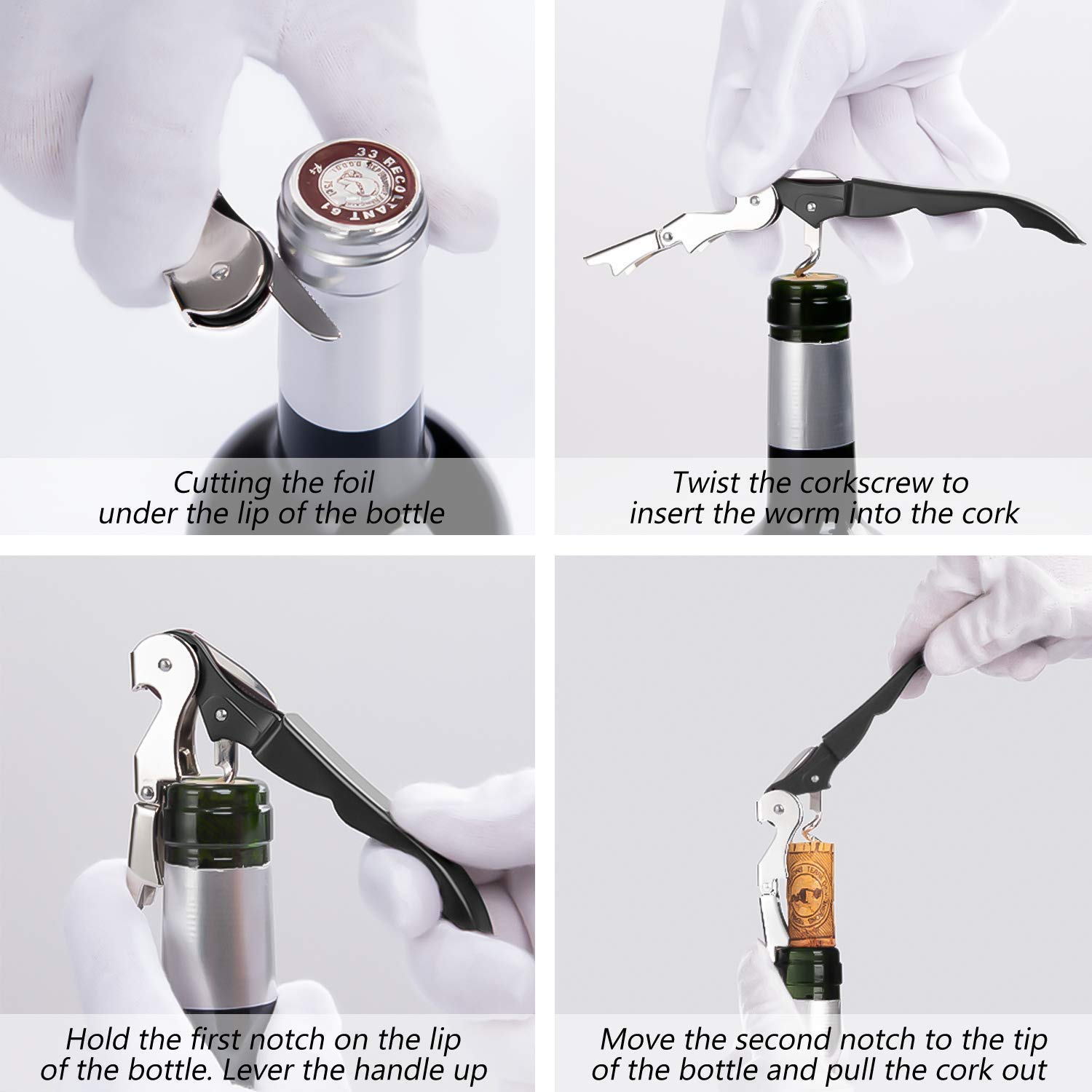 Rudra Exports Black Cork Opener Upgraded Heavy Duty Wine Opener with Foil Cutter and Bottle Opener for Restaurant Waiters, Sommelier, Bartenders, Corkscrew for Wine and Beer: 2 Pc. 4