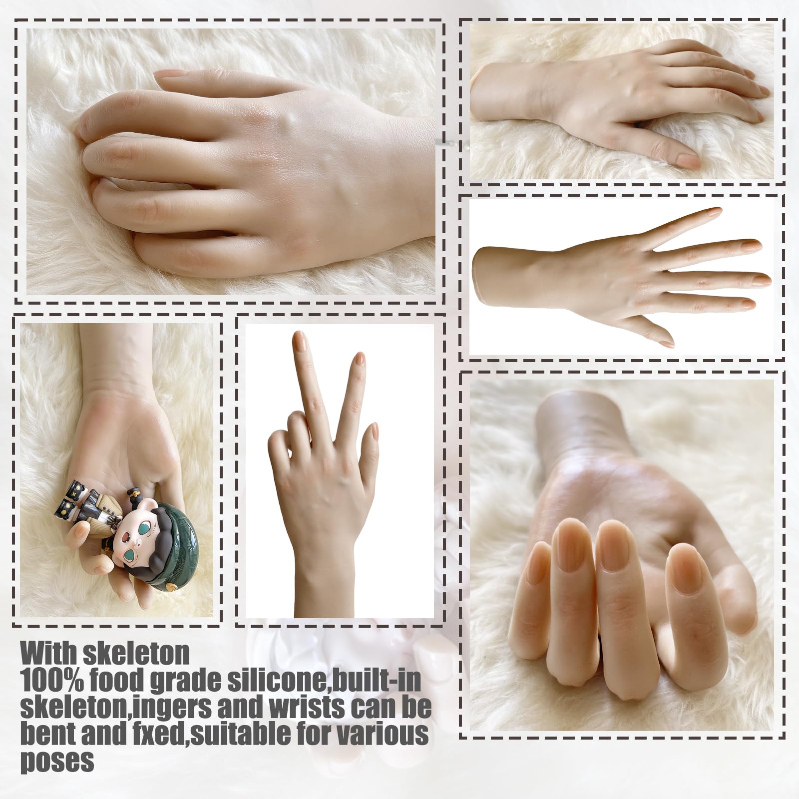 Mannequin de vitrine réaliste en silicone pour femme - Modèle de mains féminines réalistes pour ongles en acrylique - Bijoux d'Halloween - Accessoires de photographie (main droite)