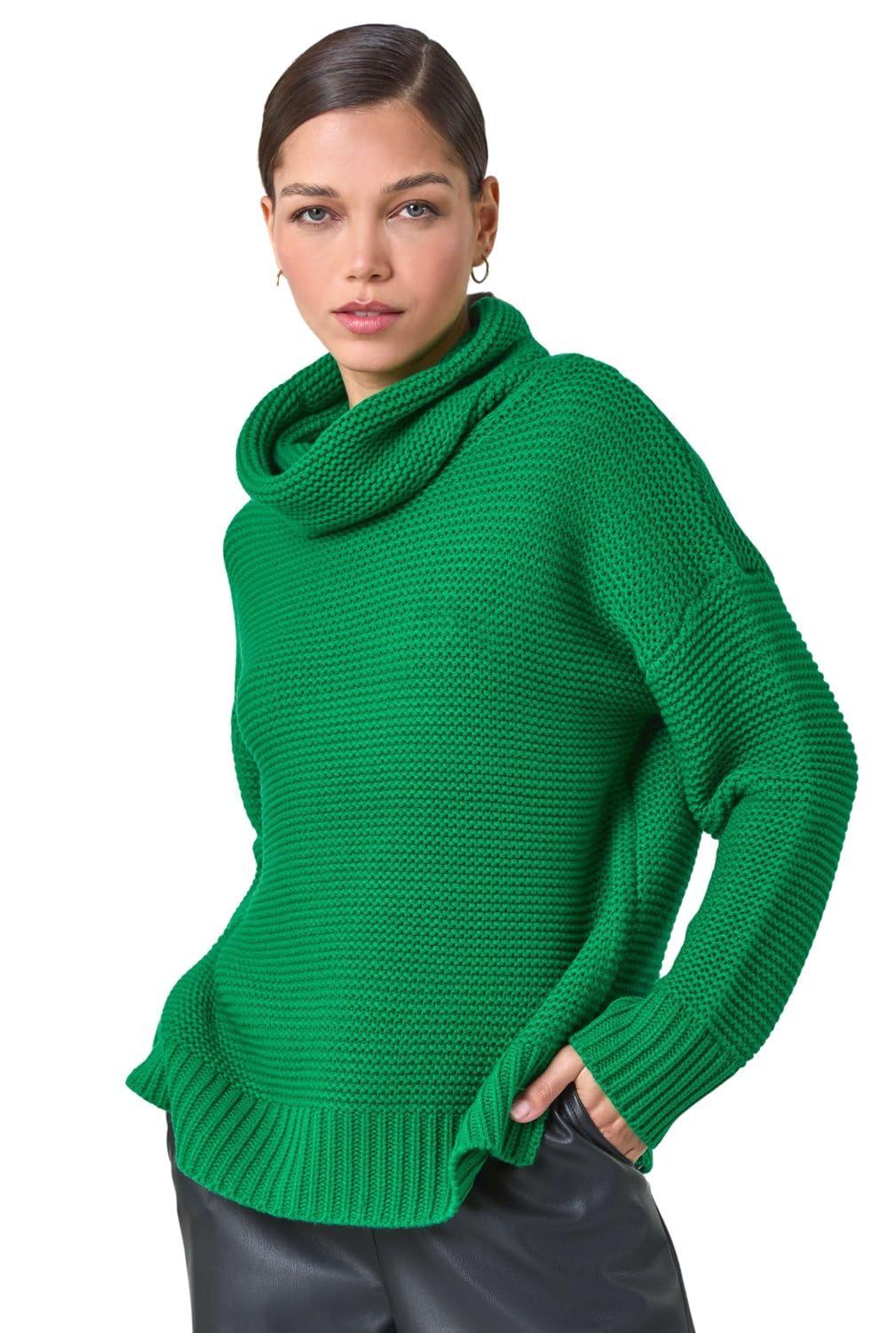 Roman Originals Women's Green Textured Cowl Neck Jumper For Uk - Everyday Autumn Winter Comfy Soft Evening Vacation Work Party Night Out - Size 14