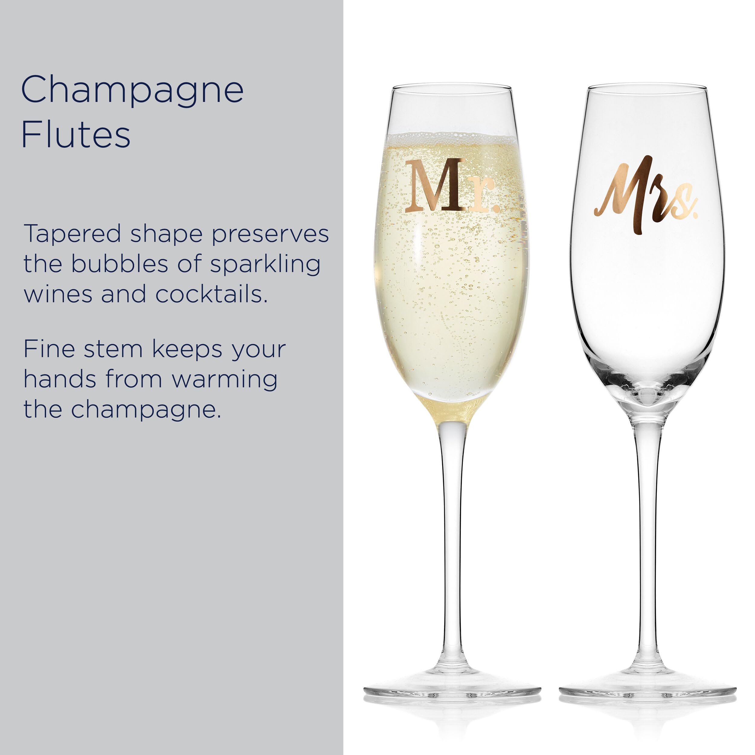 MIKASA Gold Mrs. Wedding Anniversary - Flute da champagne per tostatura in confezione regalo, set da 2, 226,8 g, trasparenti