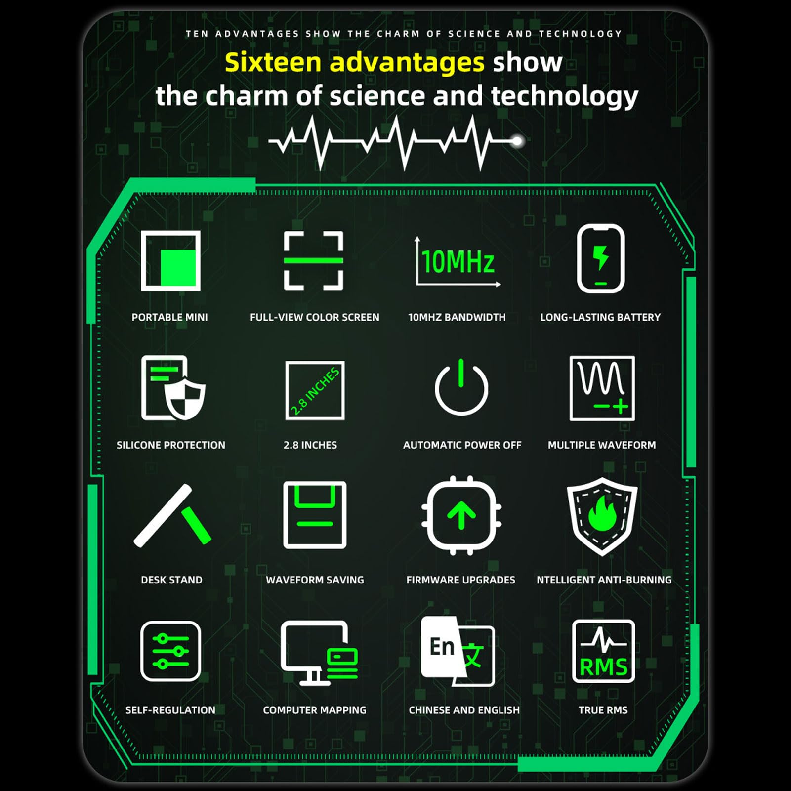 Handheld Digital Oscilosloscope, Przenośny Oscyloskop 10 MHz 2,8 -calowy Ekran z sondą testową + Sonda Oscyloskopu