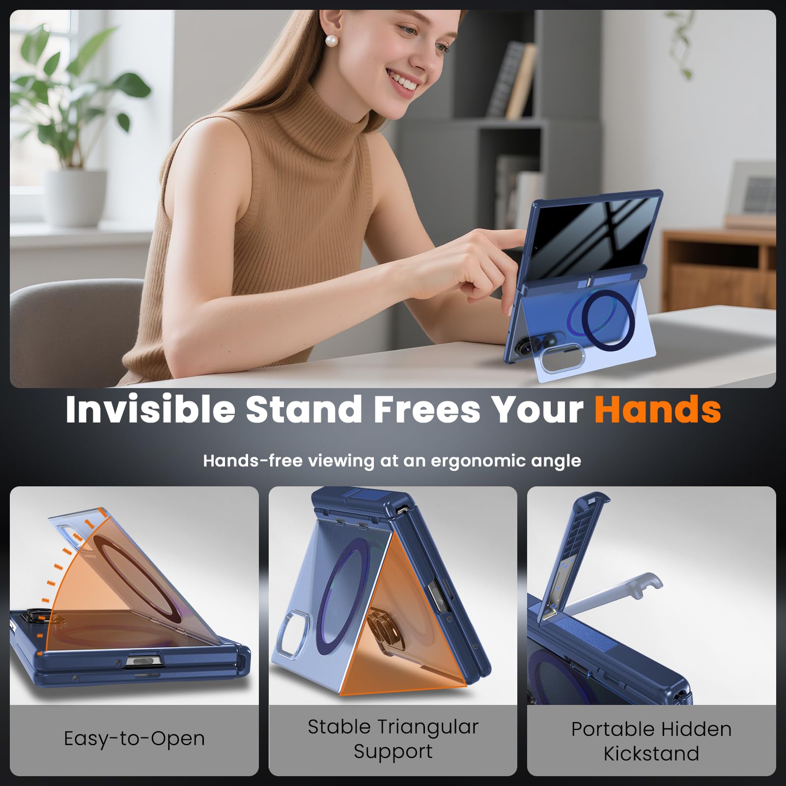 WRJ Custodia per Samsung Galaxy Z Fold 8 con pellicola protettiva per lo schermo privacy e cavalletto pieghevole, adatta per Magsafe, protezione per cerniere, protezione dalle cadute di grado militare