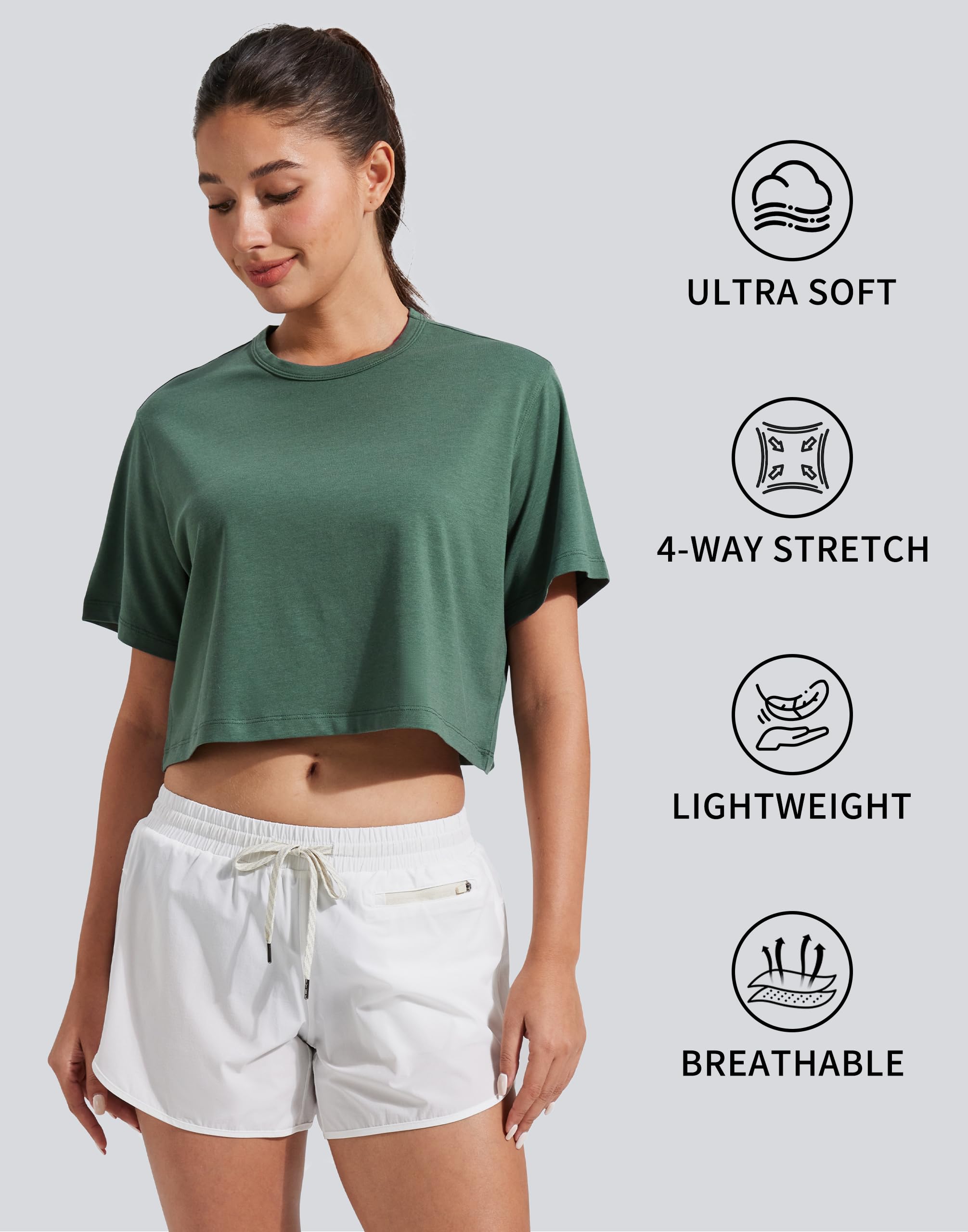 Pioneer Camp Camiseta corta de viscosa de bambú para mujer, manga corta, holgada, para gimnasio, correr, yoga