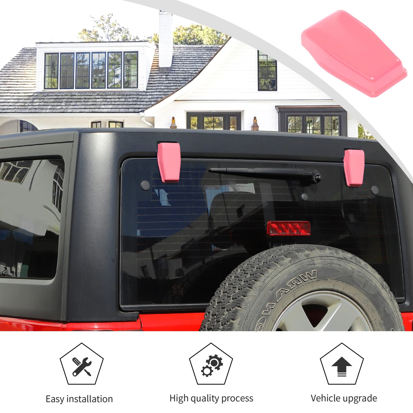Voodonala for Jeep JK Rear Window Right & Left Hinge Covers Trim for 2007-2018 Jeep JK JKU, Pink 2pcs