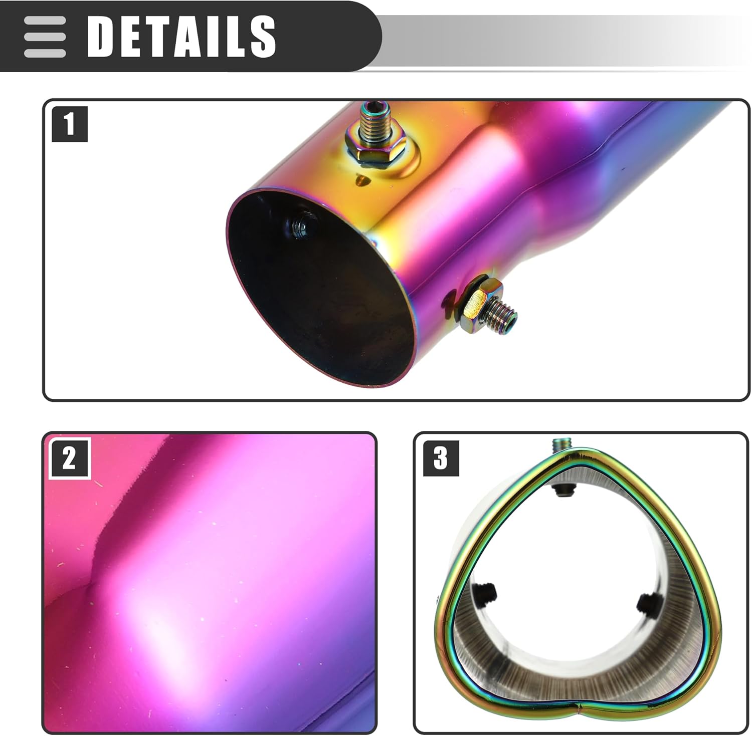 Motoforti Universal Muffler Exhaust Car Exhaust Muffler Tip Tailpipe, 2.48 Inch Inlet 2.95 Inch Outlet, Exhaust Pipe, Stainless Steel, Assorted Color, 2 Pcs