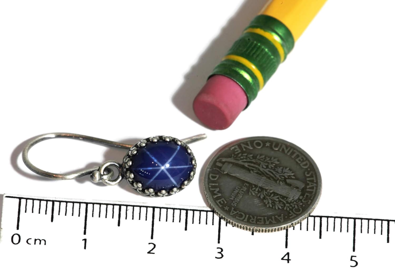 Created Blue Star Sapphire Crown Drop Earrings