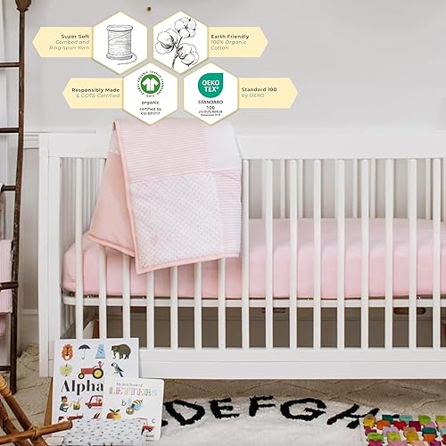 Miniatura 4 de Burts Bees Baby - Sábana bajera para cuna para niñas y unisex 100  algodón orgánico para colchones estándar para cuna y niños pequeños rayas finas