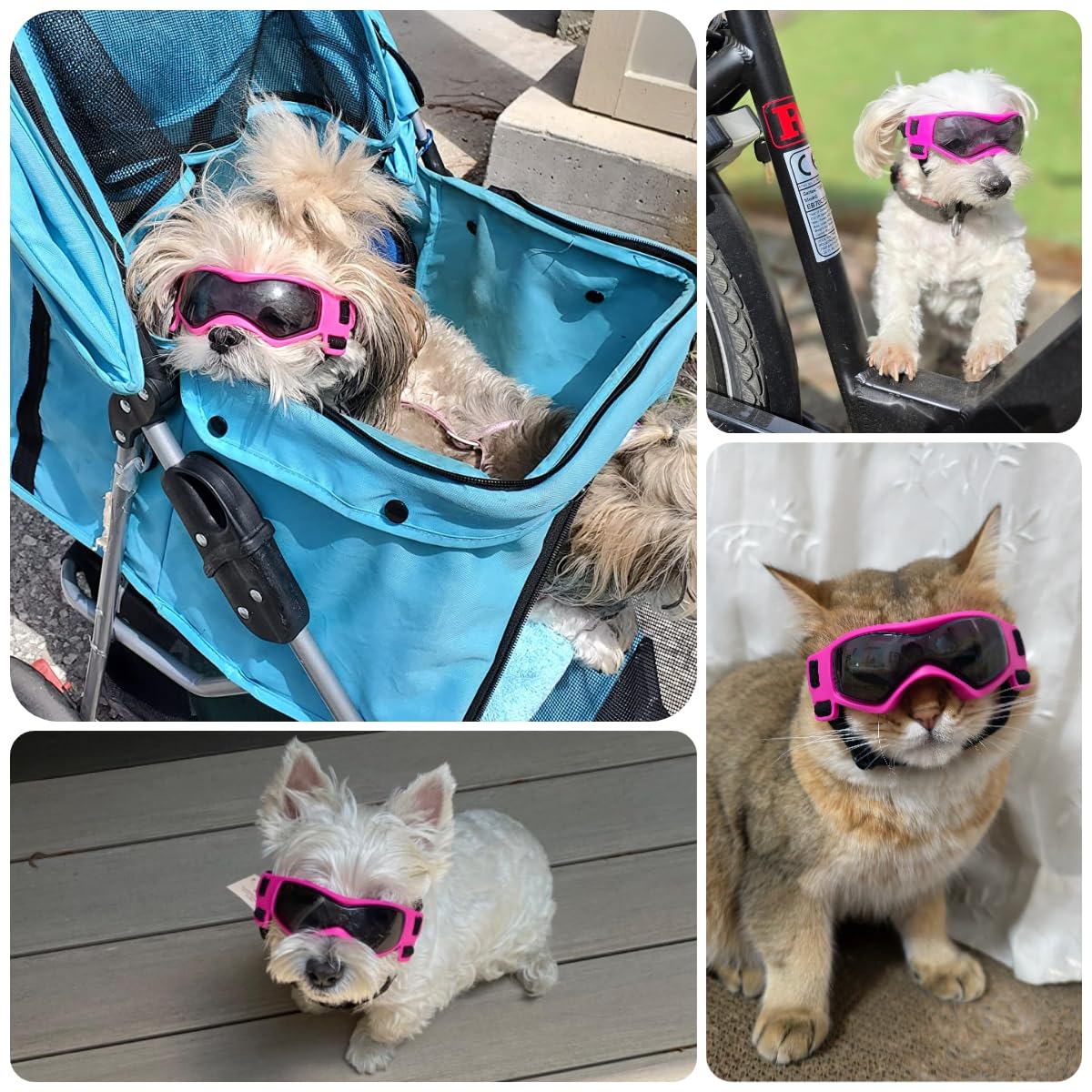 Occhiali da sole per cani Extra Piccoli XS Cani Moto Occhiali con Elastico Regolabile Chihuahua Occhiali da sole - Rosa, XS