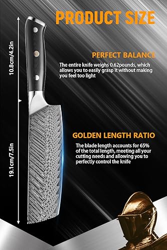 Miniatura 2 de Nakiri - Cuchillo de cocina profesional con mango ergonómico G10 de acero japonés AUS10 de 7 pulgadas