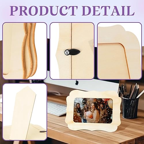 Vista 17 de Paquete de 15 marcos de fotos de madera para manualidades, marcos de fotos de madera para fotos de 4 x 6 pulgadas, marcos de fotos de pie sin