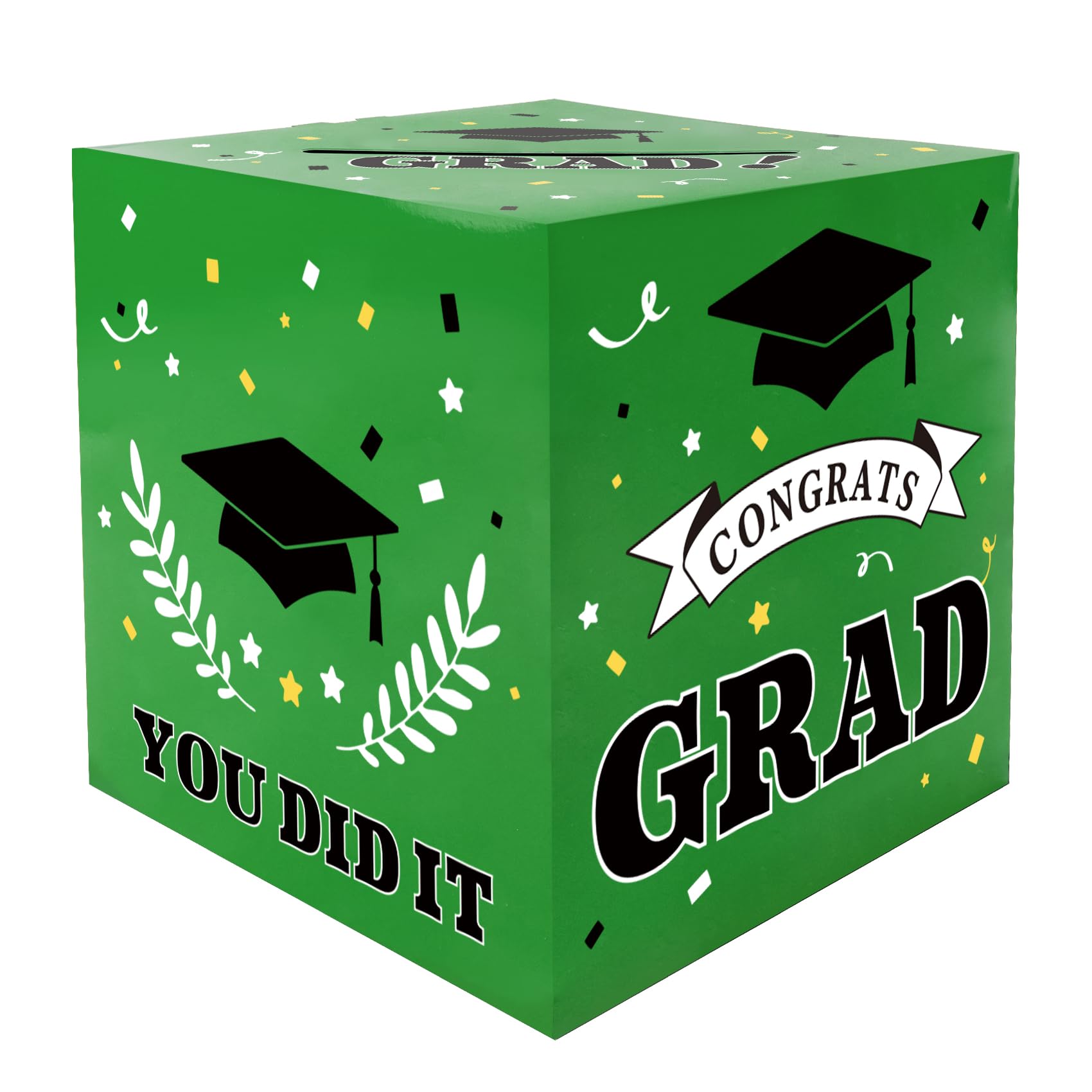Graduation Card Box, Green, 9 x 9 x 9 Inches, Class of 2025 Graduation Gift Box, Money Box, Card Holder, Party Decorations