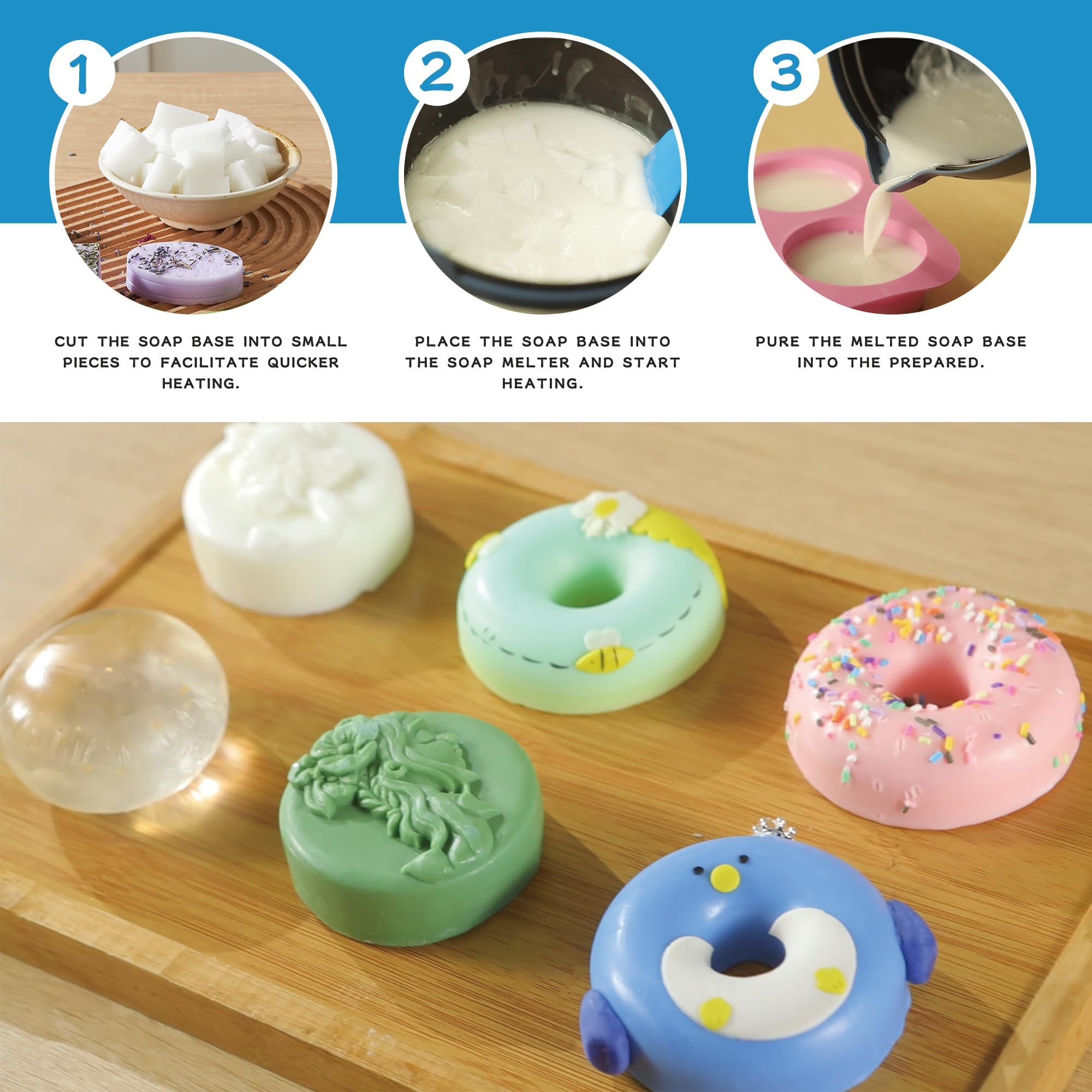 PIUH Melter per sapone con base di sapone da 2,3 kg, kit per la produzione | Base per sapone da 2,3 kg con glicerina e burro di karitè, 1,5 qt di sapone fusore, stampo per sapone e forniture per la