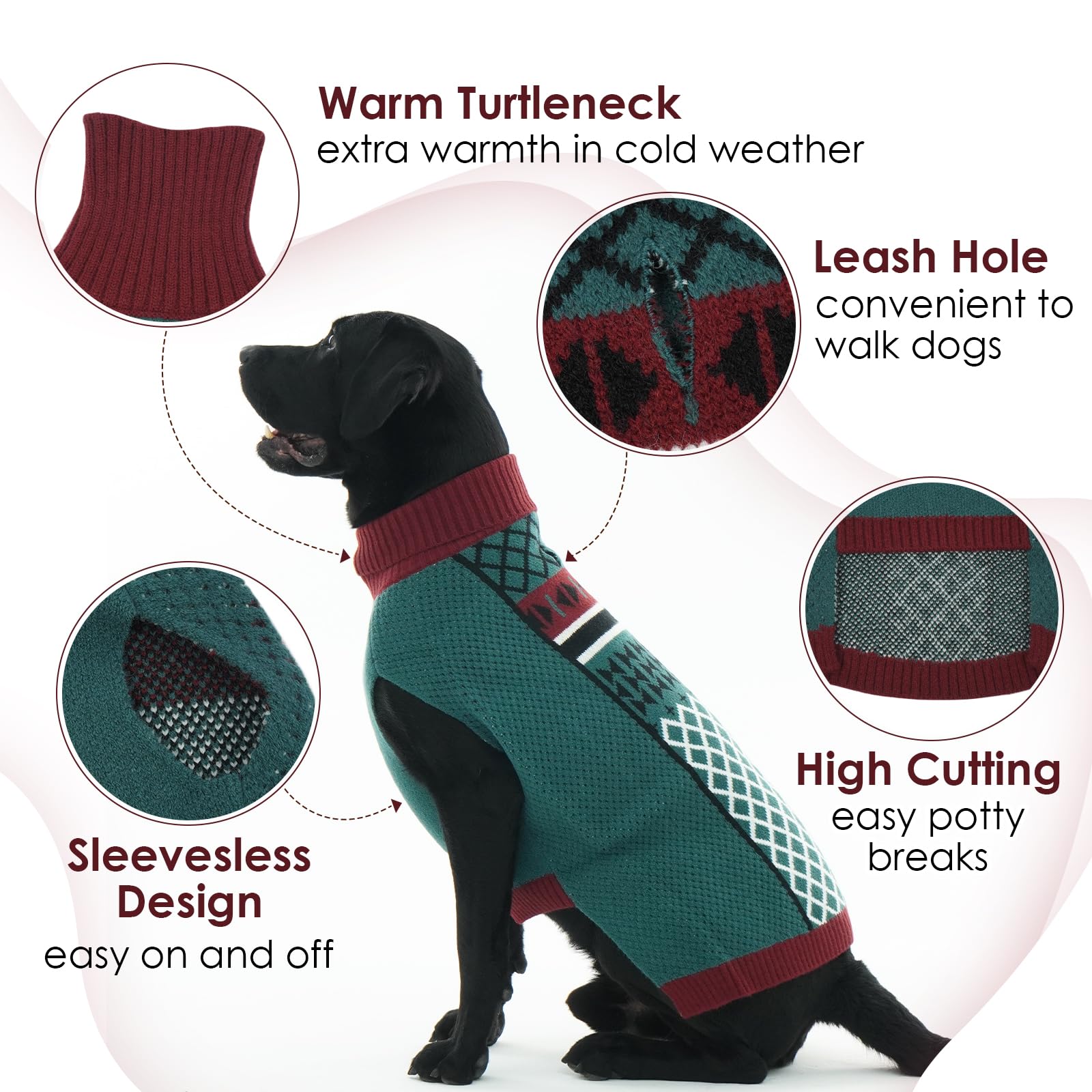 Hundepullover für große Hunde, warmer Rollkragenpullover für kaltes Wetter, Winter-Herbstpullover mit Loch für die Leine für den täglichen Spaziergang, gemütliche Strickwaren für drinnen und
