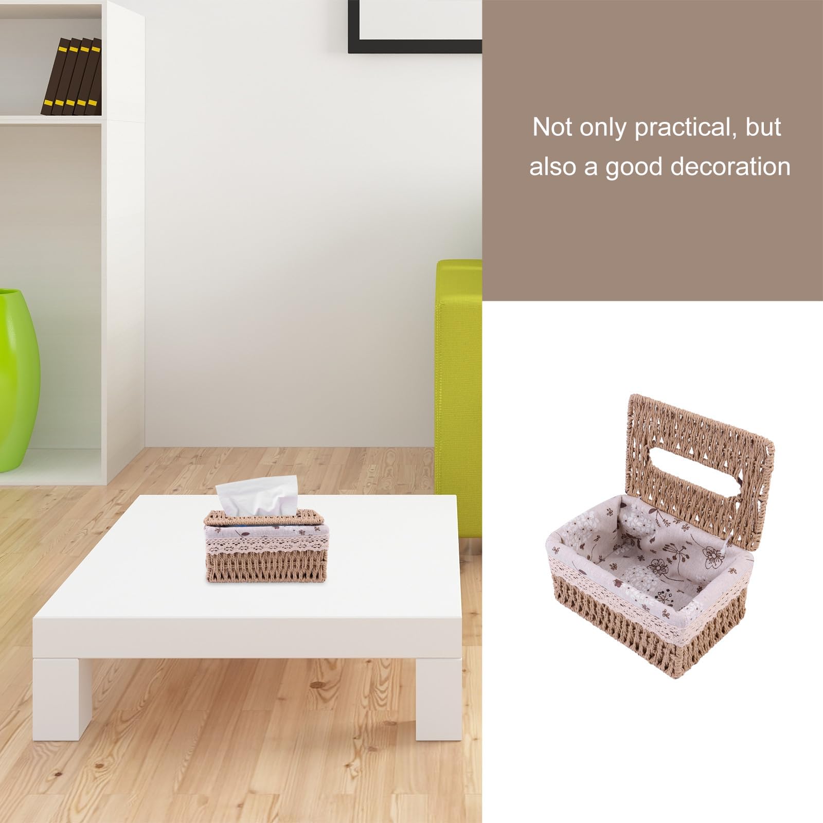 UKCOCO Handgewebte Taschentuchbox aus Seegras Kompakte Aufbewahrungsbox mit Spitzendesign Mehrzweck Gewebebox für Wohnzimmer und Badezimmer