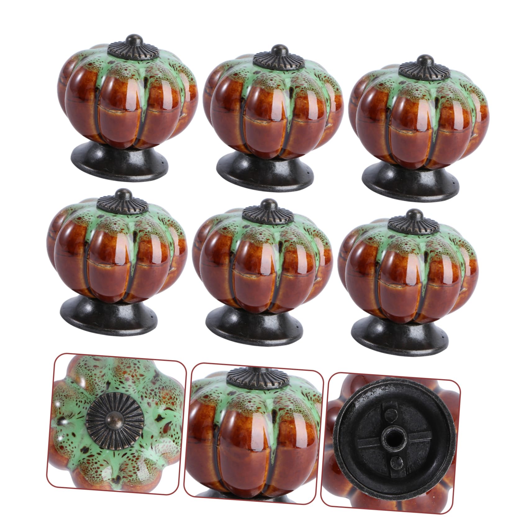 Pomelli per Mobili in Ceramica 6 Pezzi Design a Zucca Verde, Maniglie Tradizionali per Cassetti e Armadi, Maniglia Decorativa e Funzionale per Interni e Cucina