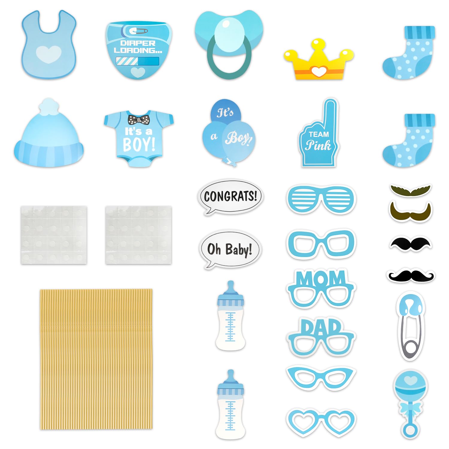 Bojueshaw Men's Blue 25Pcs Baby Shower Decorations,Boy Baby Shower Party Photo Booth Props Kits,Baby Birthday Party Gift,Gender Reveal Decorations
