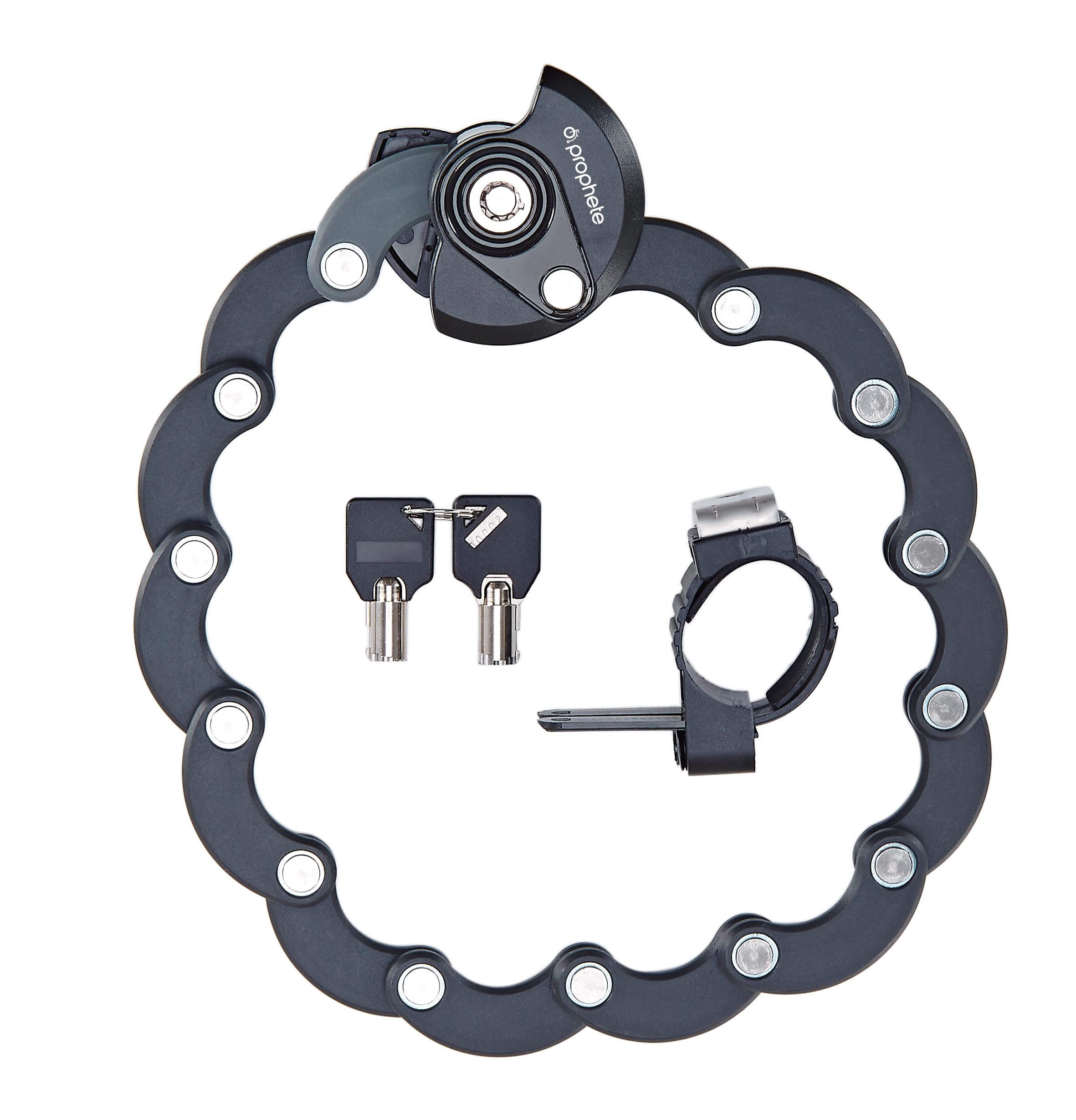 Prophete Round Folding Lock, 2 Round Keys, Chain Length: 60 cm, Level 6, Black, Includes Hold