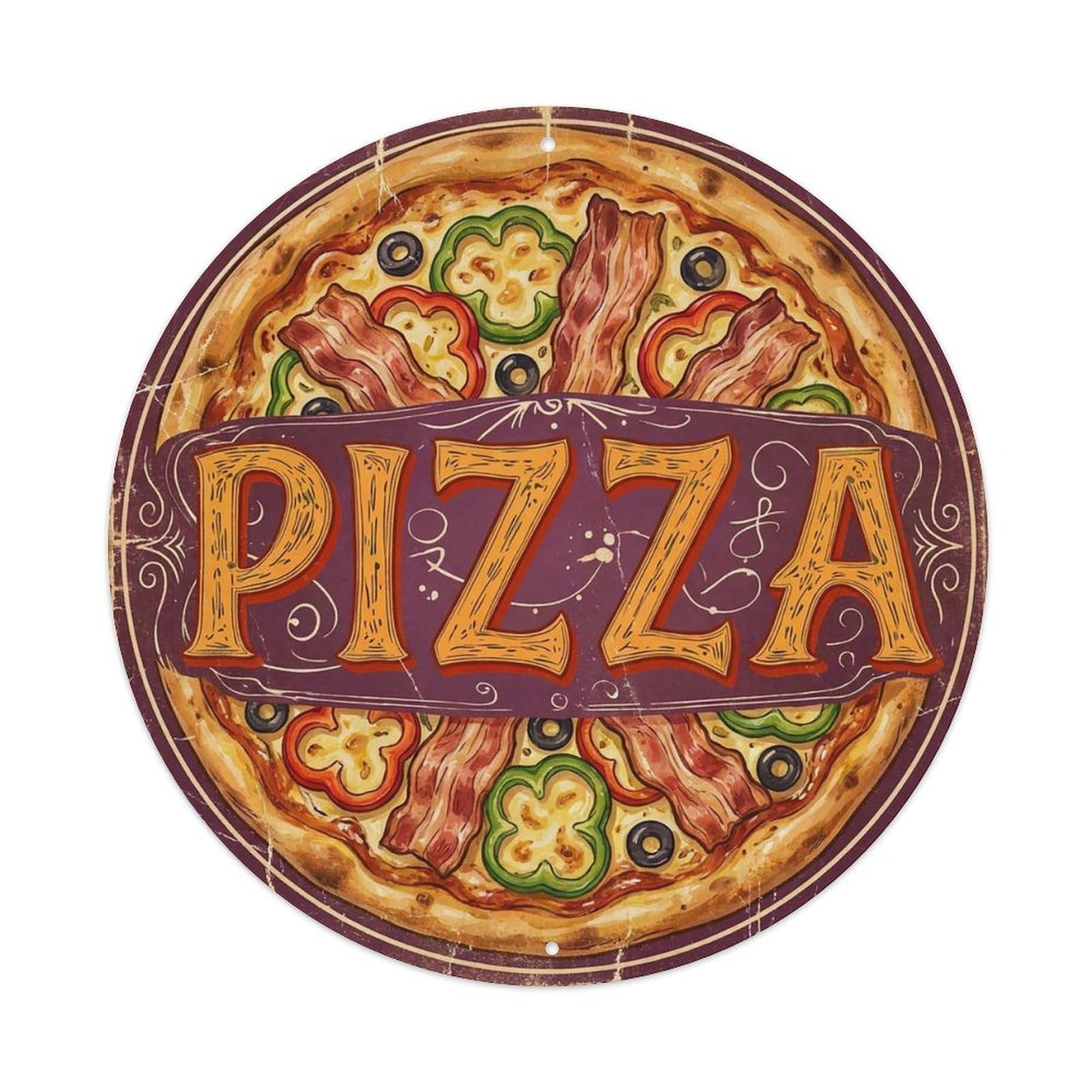 Yrnq 8X8inch Vintage Style Vintage Pizza Bacon Pepper Olive Food Decoration Metal Tin Sign