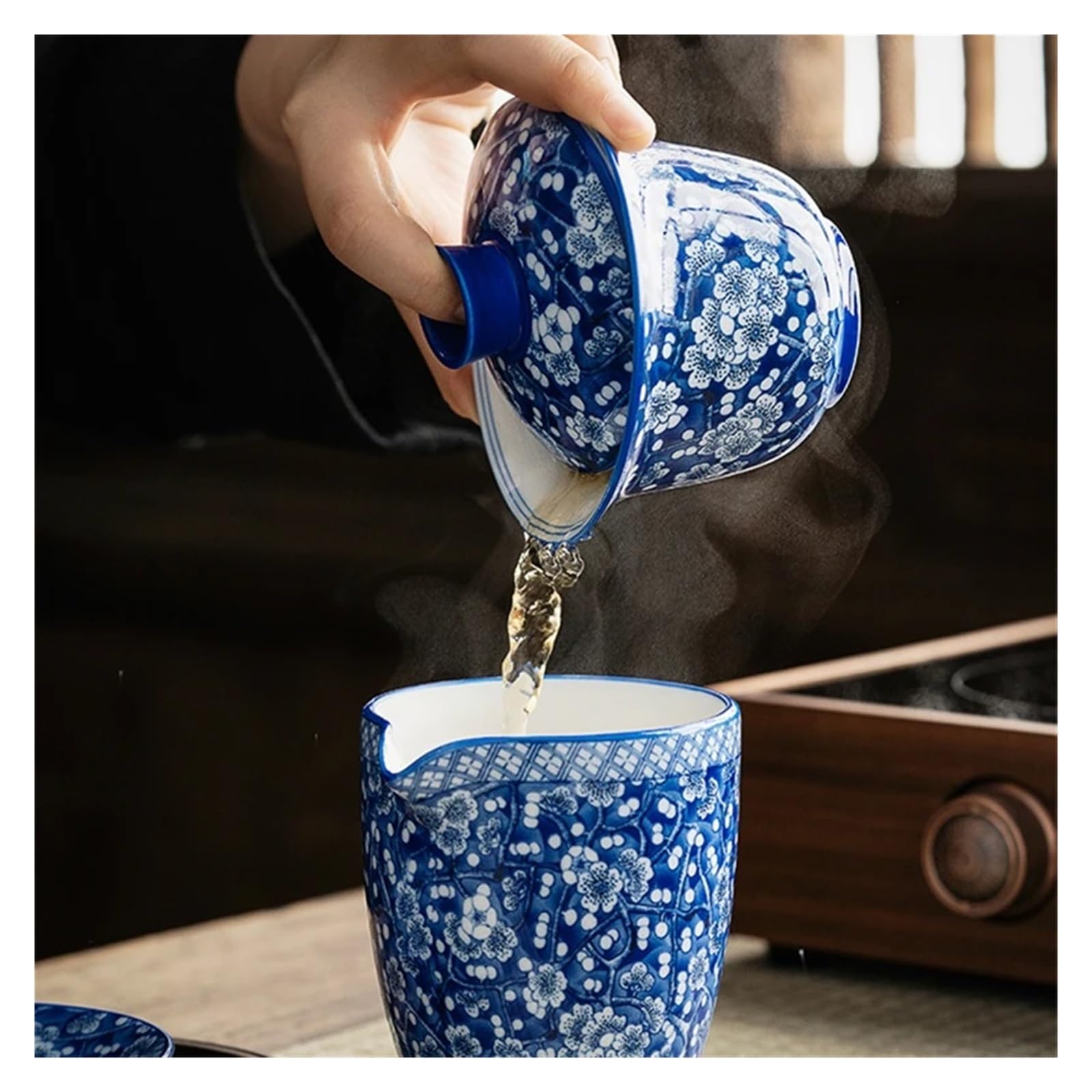 185ml Duża Śliwkowo-niebieska I Biała Gaiwan Na Herbatę Ceramiczna Waza Teaware Cup Chińskie Miseczki Vintage Chawan Zestaw Do Ceremonii Herbacianej Elegancja Jest Ponadczasowa(Gaiwan)