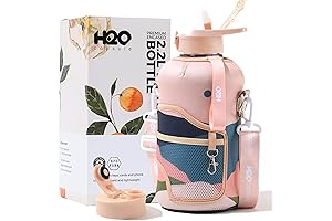 2.2L Half Gallon Water Bottle with Storage Sleeve and Removable Straw -...