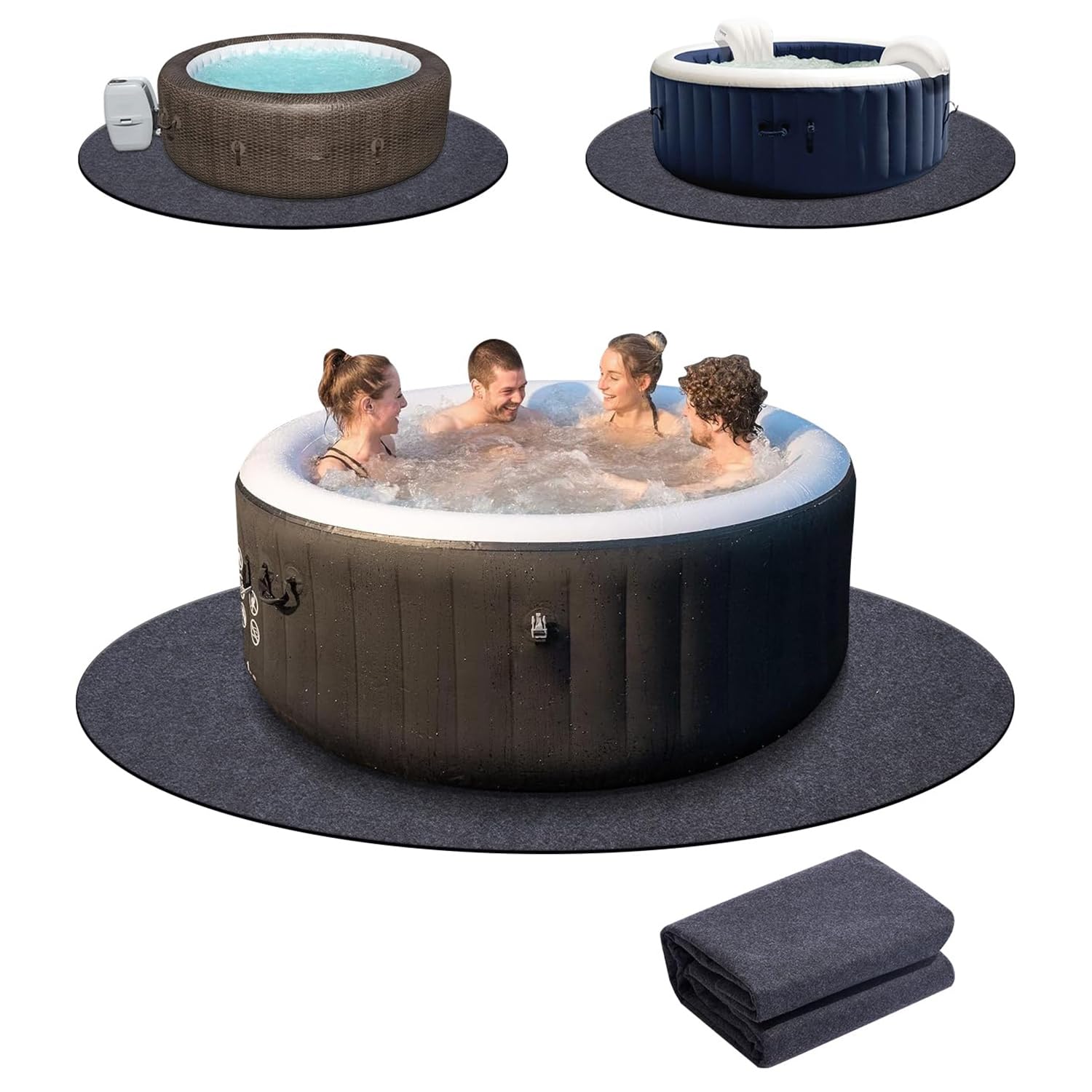 Novelfun Hot Tub Flooring Mat, Waterproof Round Mat 7.5 x 7.5 FT for Inflatable Hot Tub Outdoor Protector Backing Prevents Liquid Penetration for Protect Floor - 90Inch