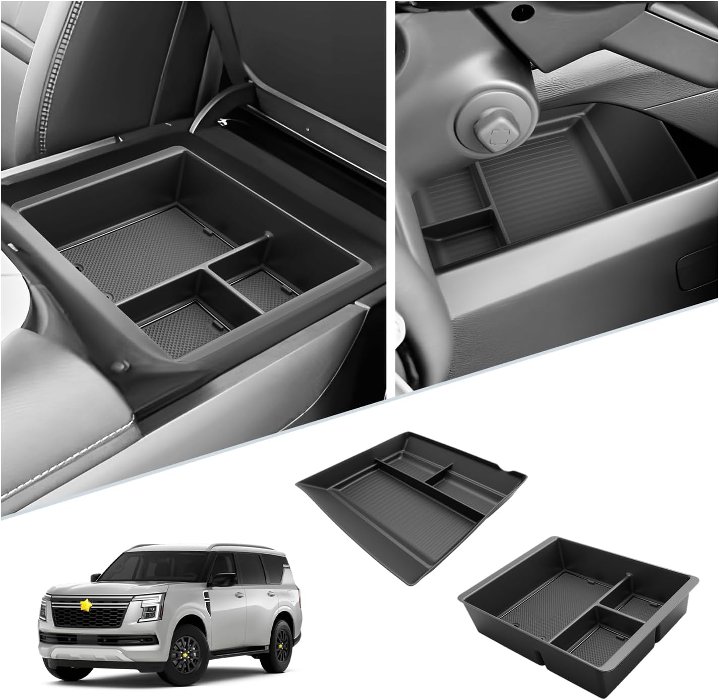 2-Pack for 2025 2026 Nissan Armada Center Console Organizer for 2025 2026 Nissan Armada Console Tray 2025 2026 Armada Under Console Tray Nissan Armada 2025 2026 Accessories ABS Insert Organizer