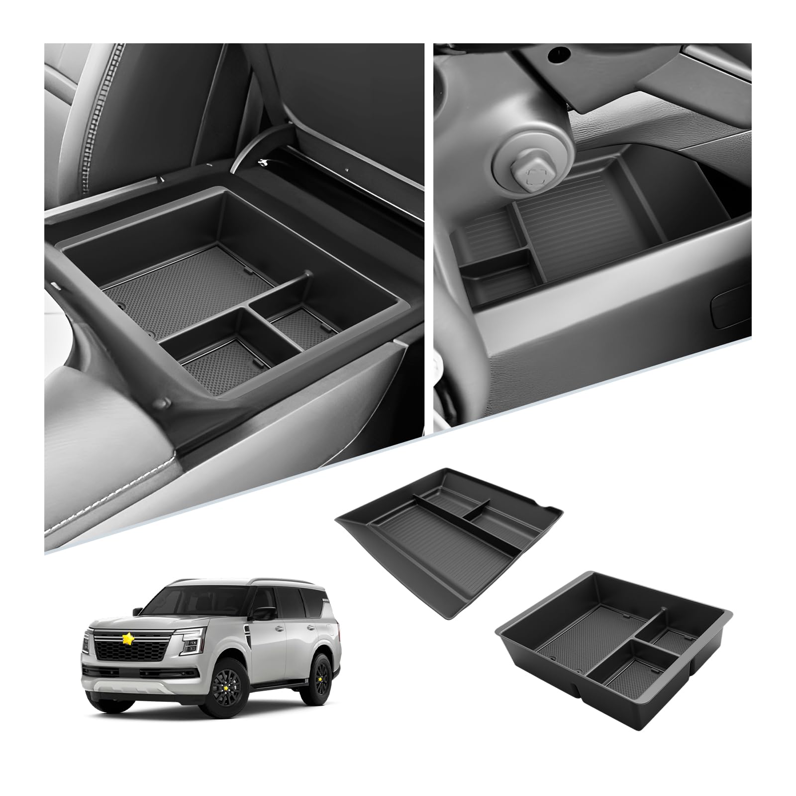 SKTU 2-Pack for 2025 2026 Nissan Armada Center Console Organizer for 2025 2026 Nissan Armada Console Tray 2025 2026 Armada Under Console Tray Nissan Armada 2025 2026 Accessories ABS Insert Organizer