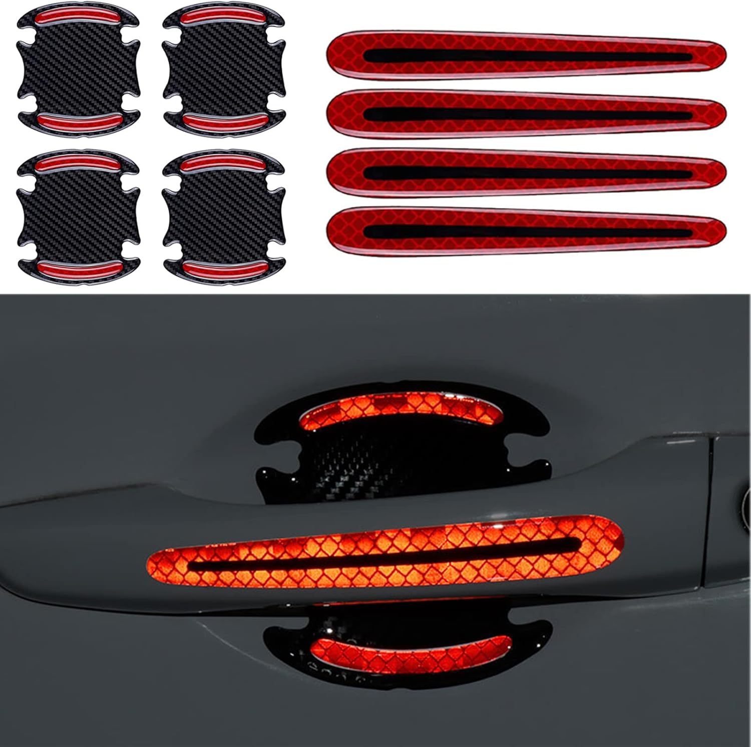 車用 蛍光 ドアハンドルプロテクター 保護フィルム 8枚セット 反射ステッカー 傷防止 外装 警示 汎用 目立つ レッド 新春福袋21 車用 蛍光 ドアハンドルプロテクター 保護フィルム 8枚セット 反射ステッカー 傷防止 外装 警示 汎用 目立つ レッド 新春福袋21