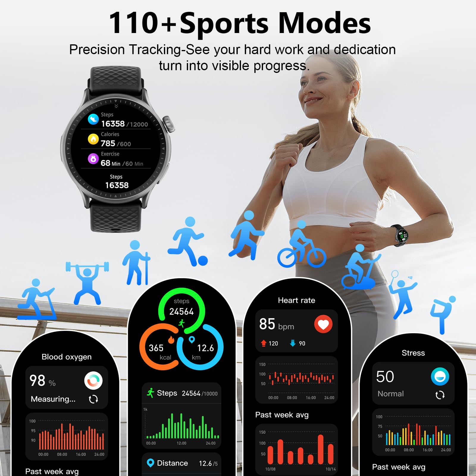 Cillso Smart Watch Fitness Tracker mit Pulsmesser Schlafmonitor Schrittzähler, Touch Fitnessuhr mit Telefonfunktion, Smartwatch