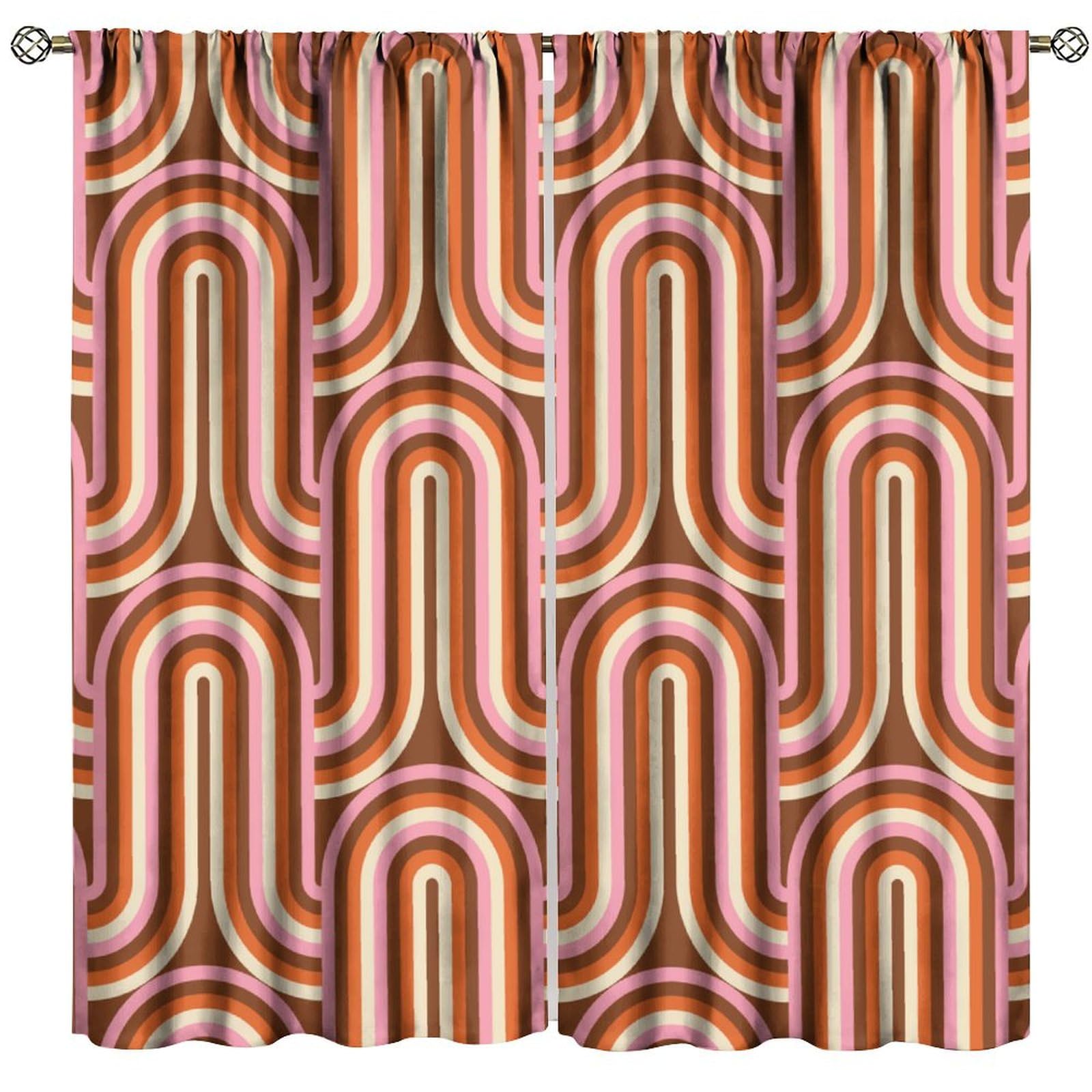 FAOTELY Retro 70S Abstract Medieval Curtains Modern Geometric Designs in The Aesthetic Style Blackout Window Drapes for Bedroom Living Room Kitchen