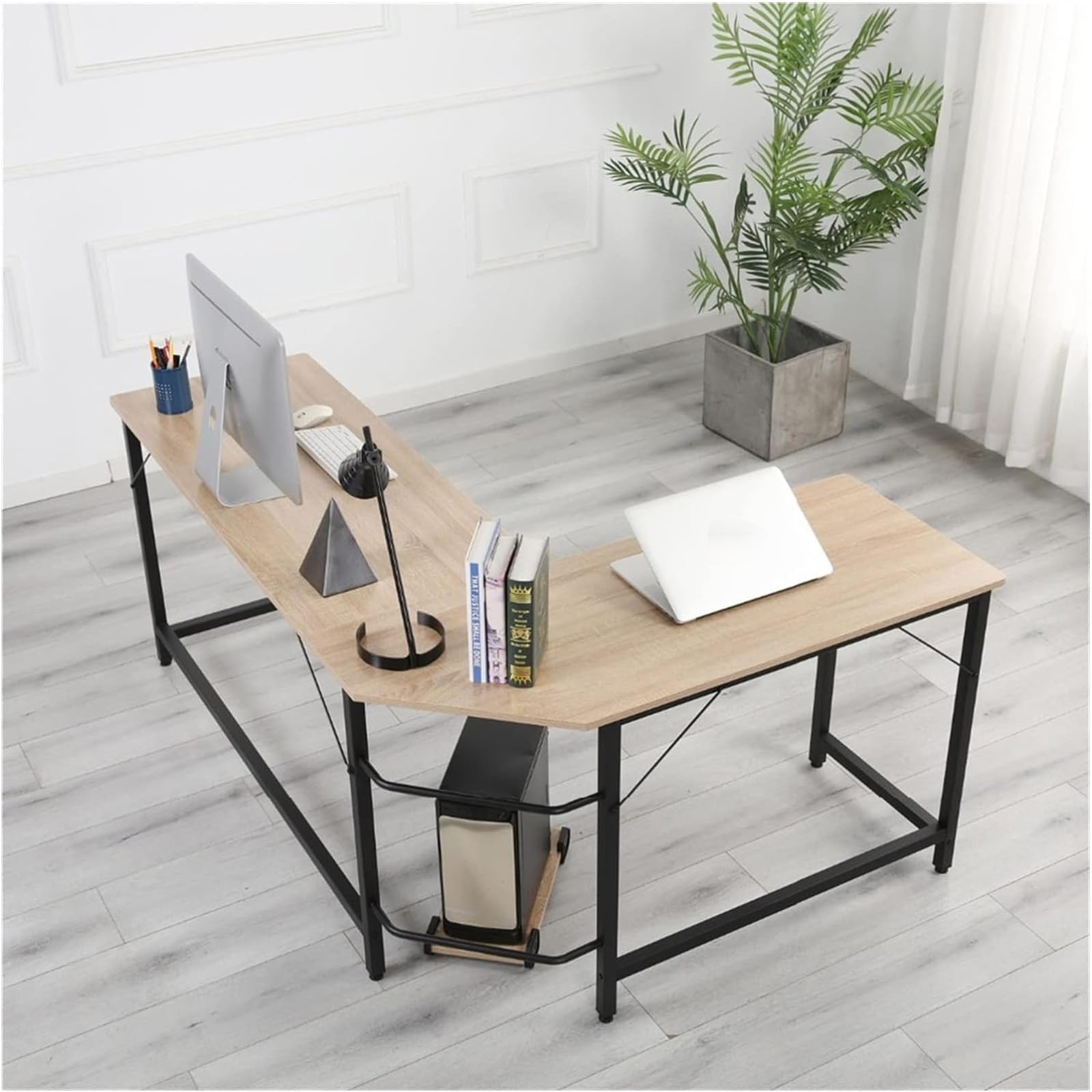 JOMRTS Computer Table L-Shaped Desktop PC Desk Home Study Office Furniture Laptop Workstation Corner Table Writing Desk, Easy to Assemble, 3 Colors Workstations (Wood Color)