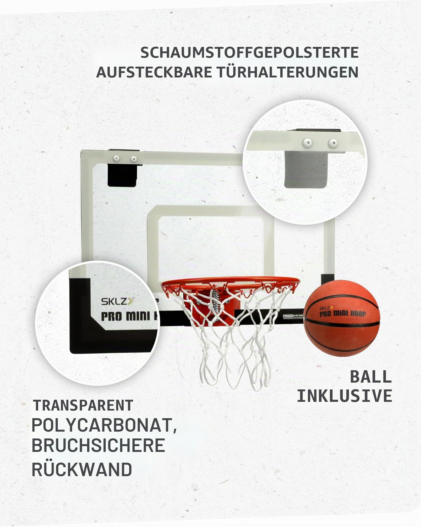 SKLZ Pro Mini Basketballkorb für Innenräume mit bruchsicherer Rückwand, Break-Away-Ring und Türhalterung- Der langlebige Türkorb für Homeoffice, Zuhause und Wohnheim