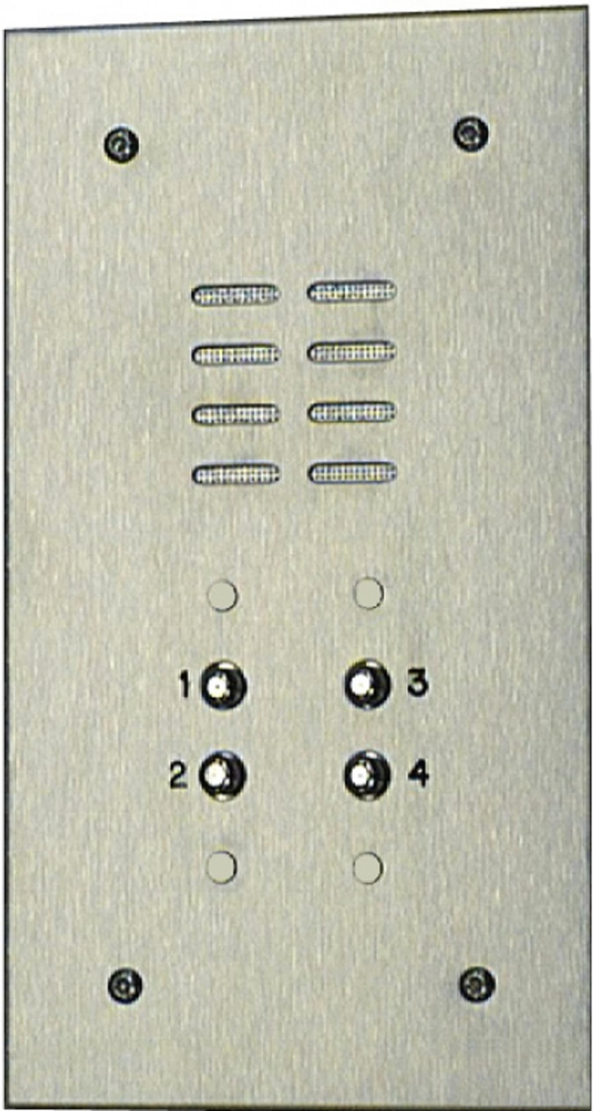 Alpha Communications VI402/004 Stainless Steel (Vandal-Resistant) Lobby Panels - 4-Buttons; Flush or Surface Mount; Included Speaker Components Less Alphabetical Directory