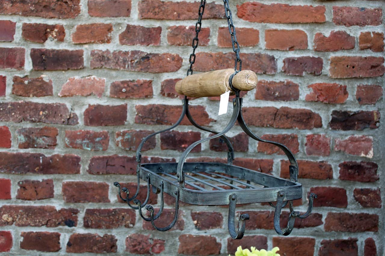 Unbekannt Eisen/Holz Speckhaken Kräuterhänger Nudelholz mit 12 Haken, Vintage Stil, Aufhängung, für die Küche