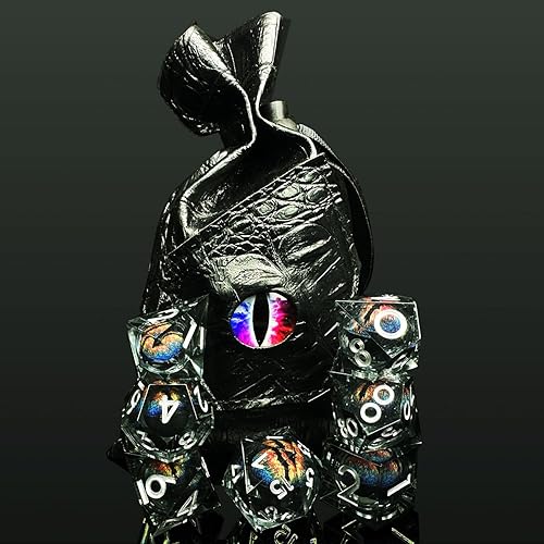 Miniatura 6 de HAOMEJA D&D - Juego de dados de resina de ojo de dragón DND, 7 piezas de dados de resina de borde afilado con bolsa de ojo de dragón, dados