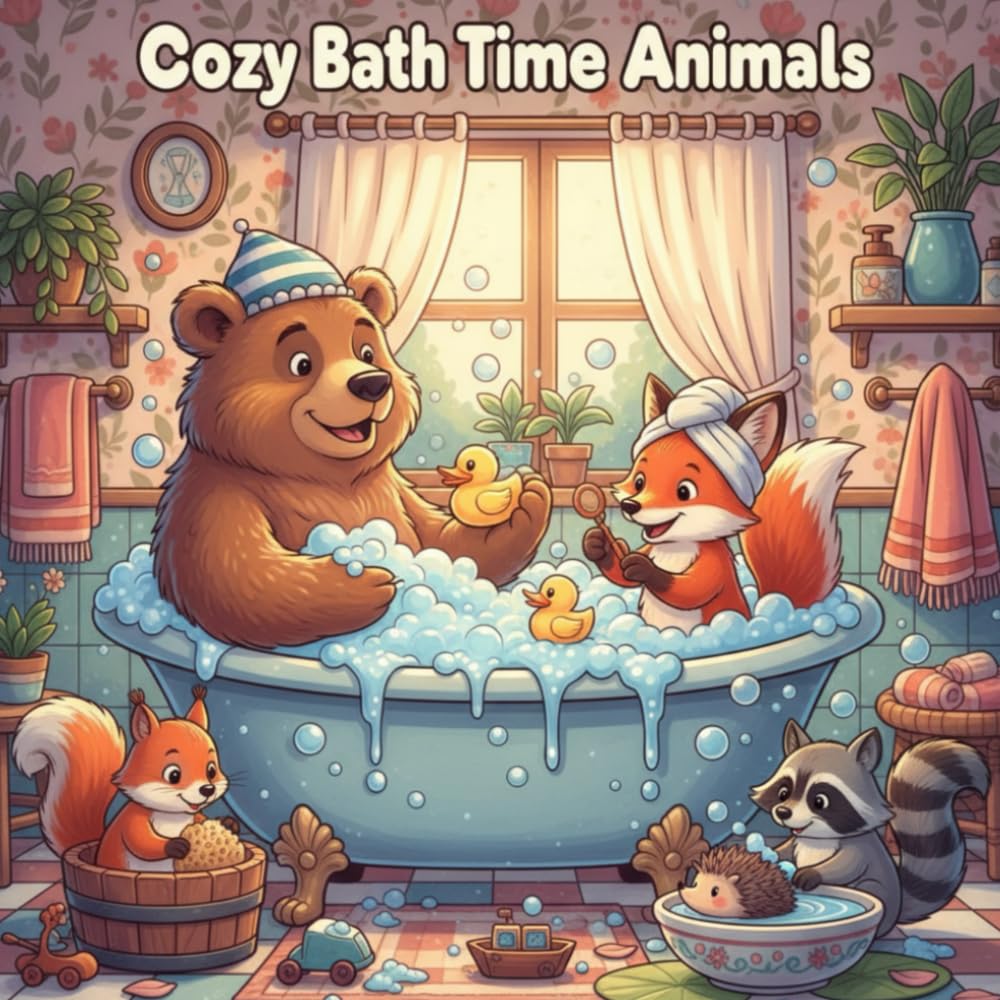 Cozy Bath Time Animals: Cute Bath Time Coloring Book for everyone